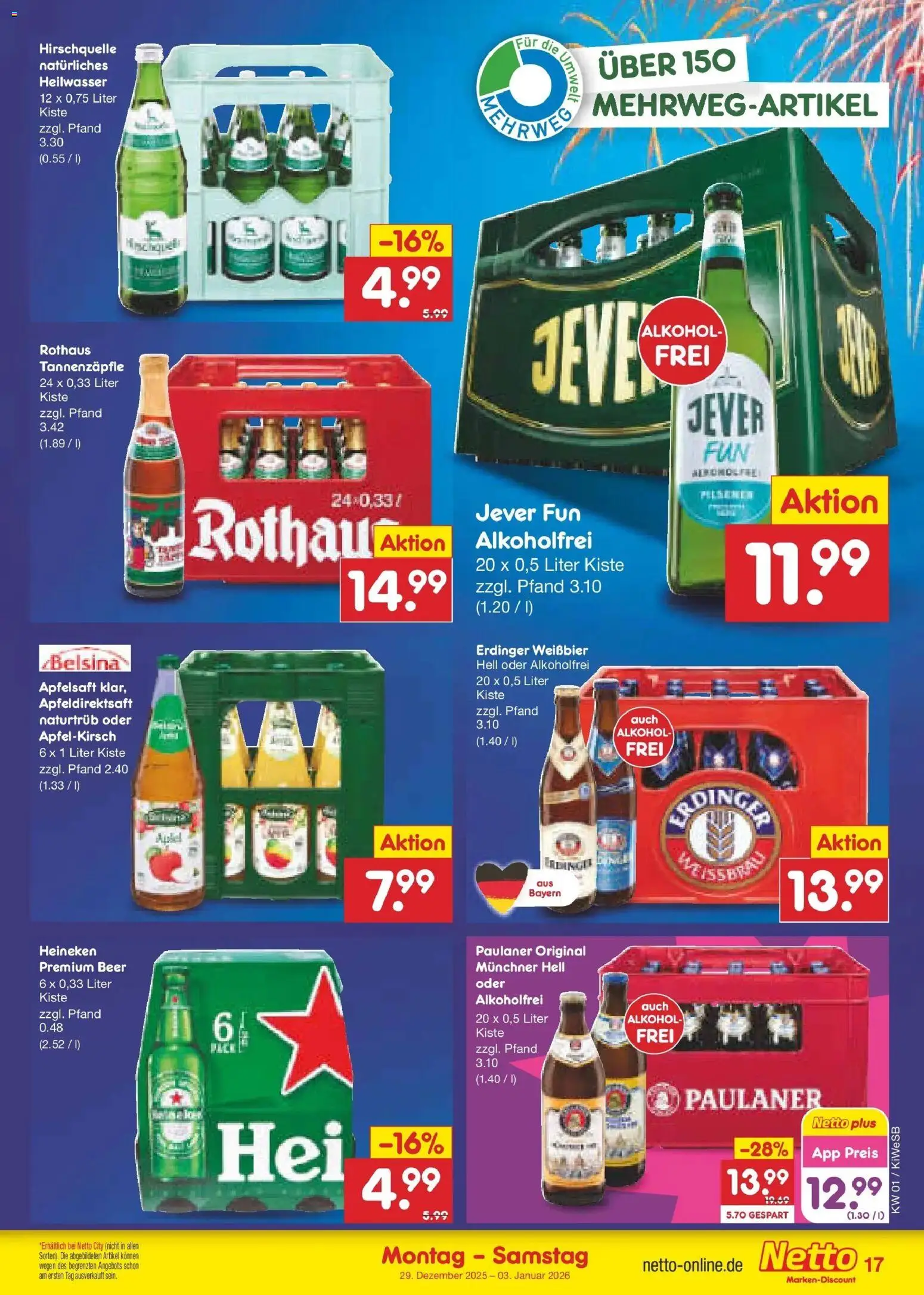 Netto Marken-Discount prospekt Bad Friedrichshall	 – gültig ab 28.12.2025 | Seite: 17 | Produkte: Weißbier, Apfelsaft, Heineken, Paulaner