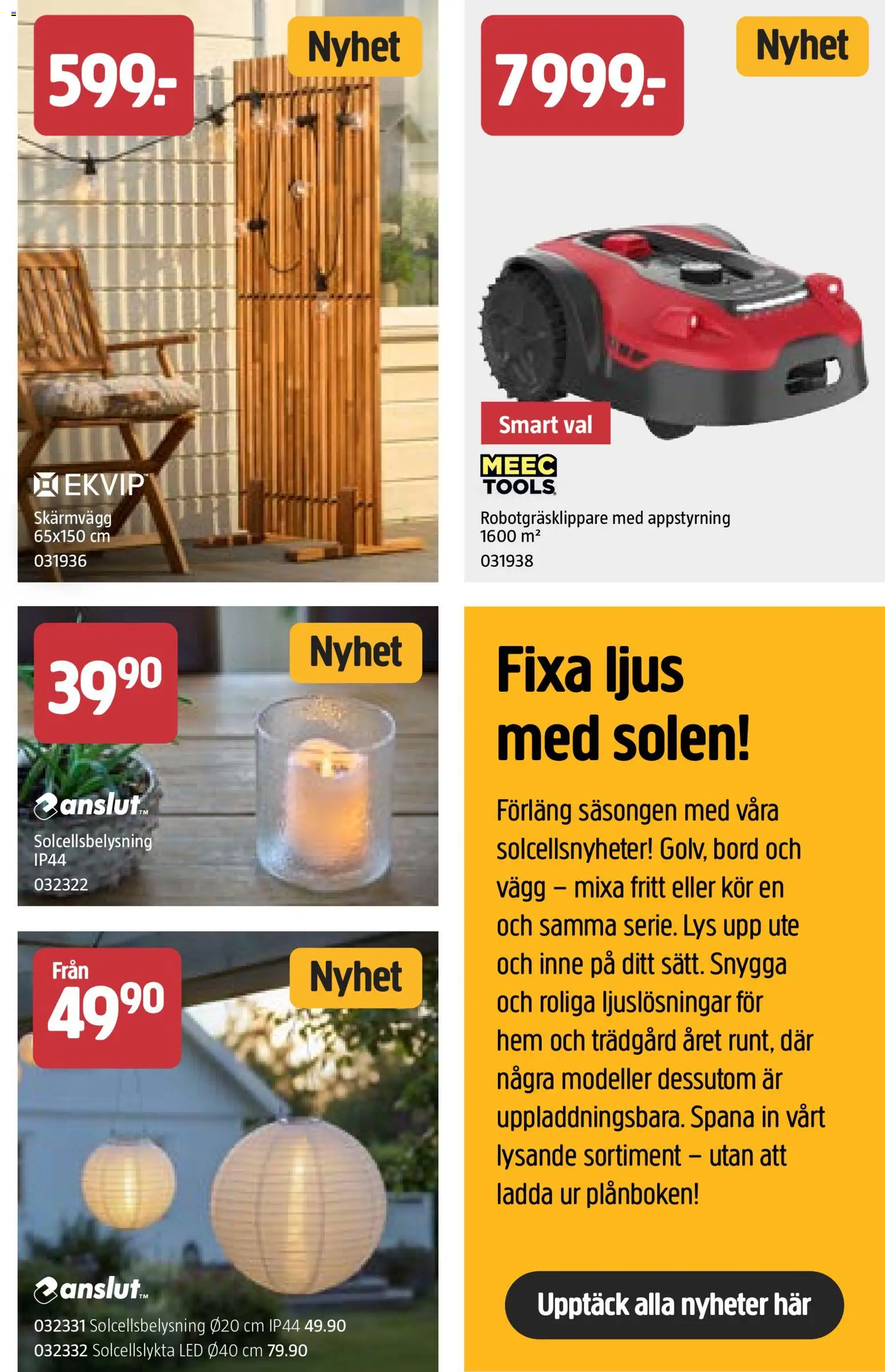 Jula reklamblad aktuell från 26.02.2026 | Sida: 5 | Produkter: Robotgräsklippare, Solcellsbelysning, Skärmvägg, Ljus