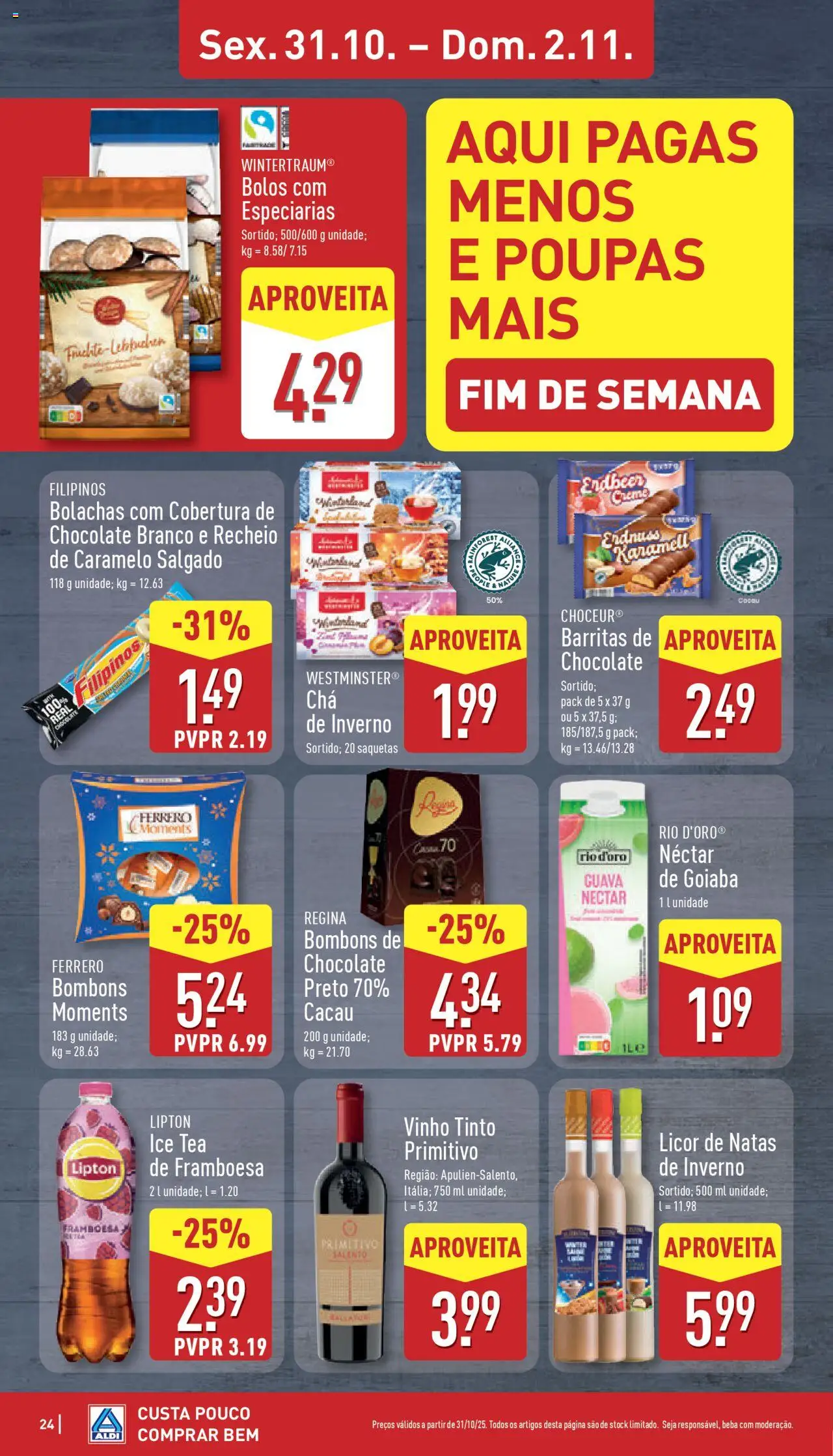 Aldi folheto │ válido de 27.10.2025 | Página: 24 | Produtos: Bolachas, Licor, Chocolate, Vinho tinto