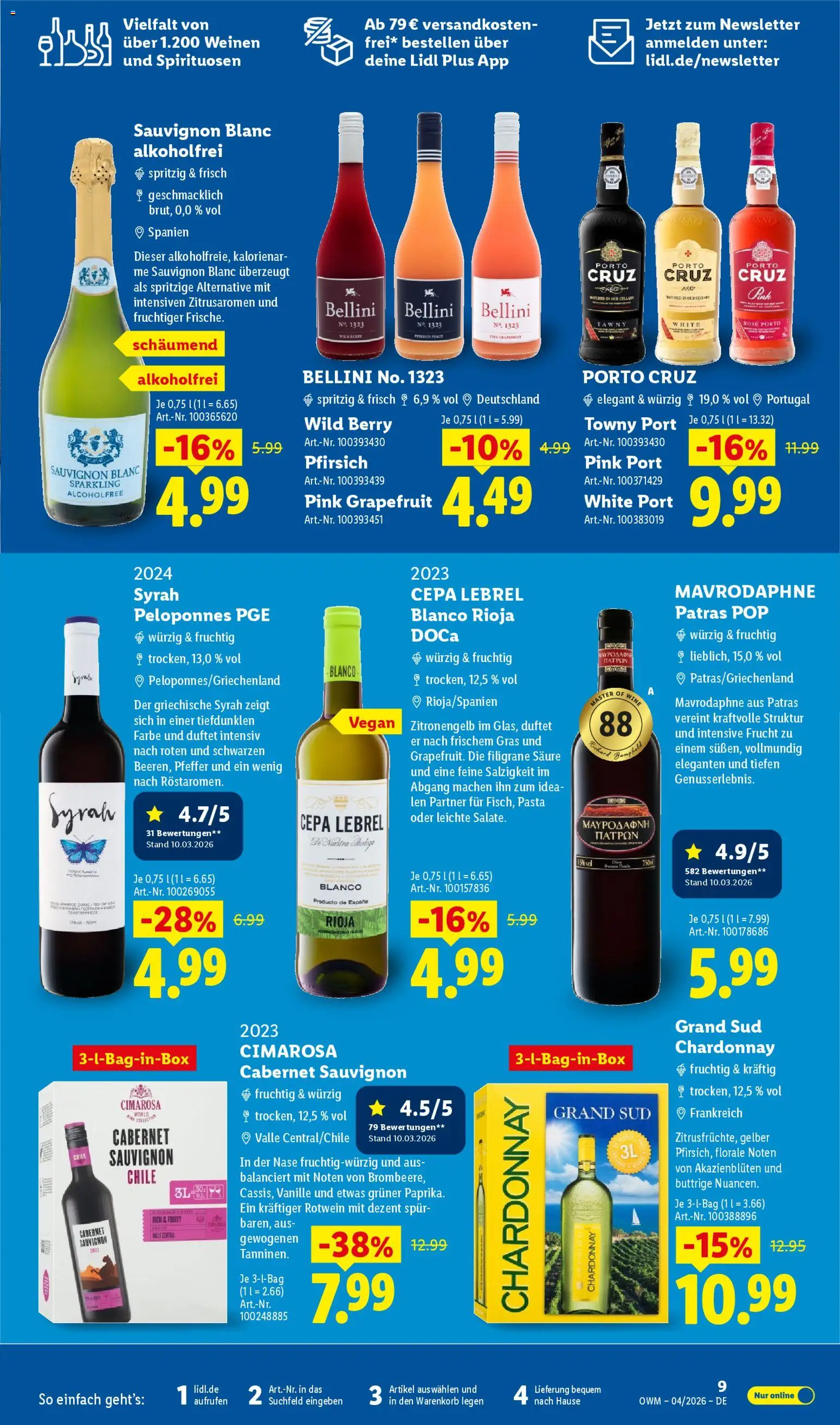 Lidl Prospekt – gültig ab 01.04.2026 | Seite: 9 | Produkte: Rotwein, Grapefruit, Grand sud, Pasta