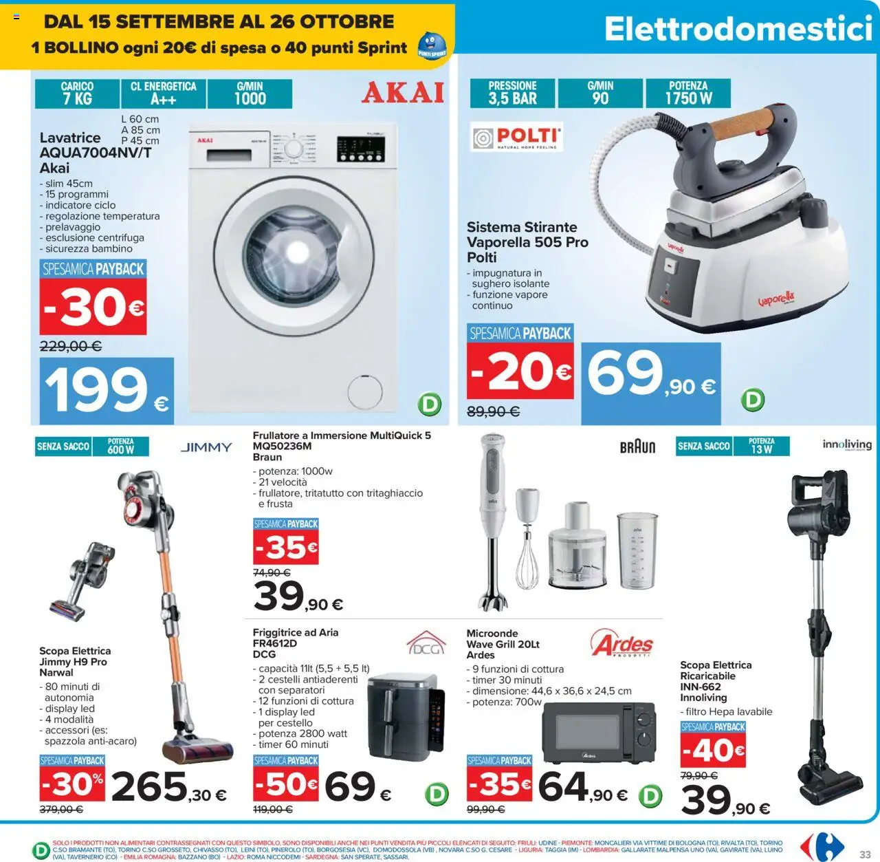 Volantino Carrefour del 10.10.2025 | Pagina: 33 | Prodotti: Spazzola, Microonde, Lavatrice, Scopa