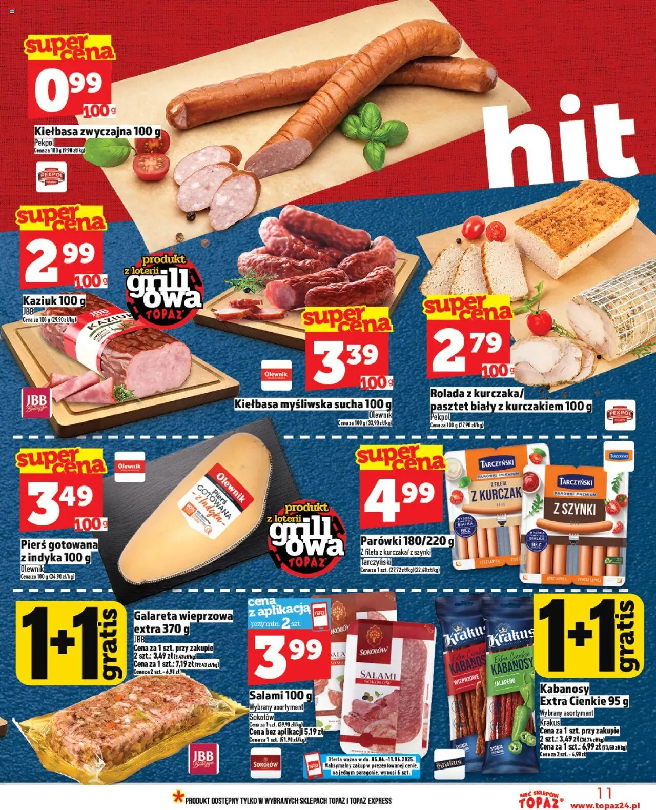 Topaz Gazetka MAZ od 05.06.2025 | Strona: 11 | Produkty: Kurczak, Myśliwska, Kabanosy, Salami
