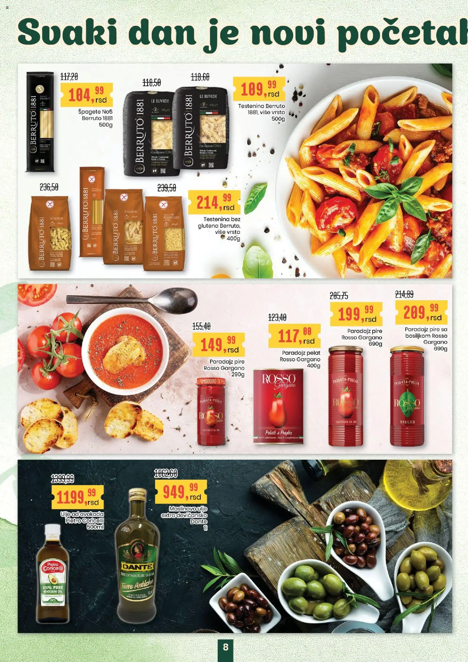 Aroma Market katalog - važi od 08.01.2026 | Strana: 8 | Proizvode: Testenina, Ulje, Maslinovo ulje, Paradajz