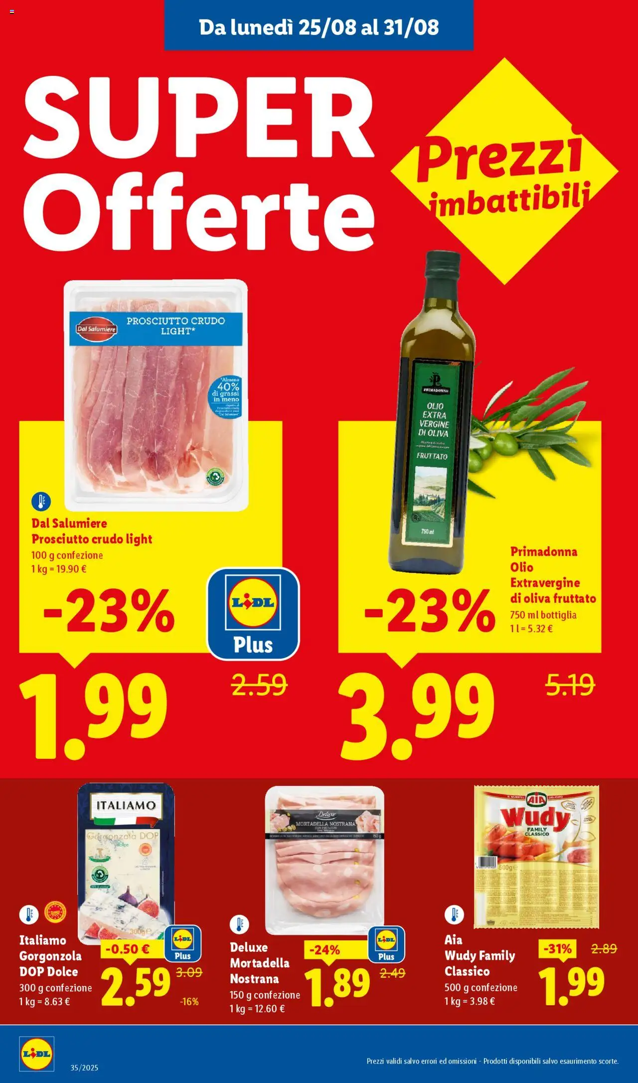Volantino Lidl del 25.08.2025 | Pagina: 8 | Prodotti: Prosciutto Crudo, Olive, Mortadella, Bottiglia