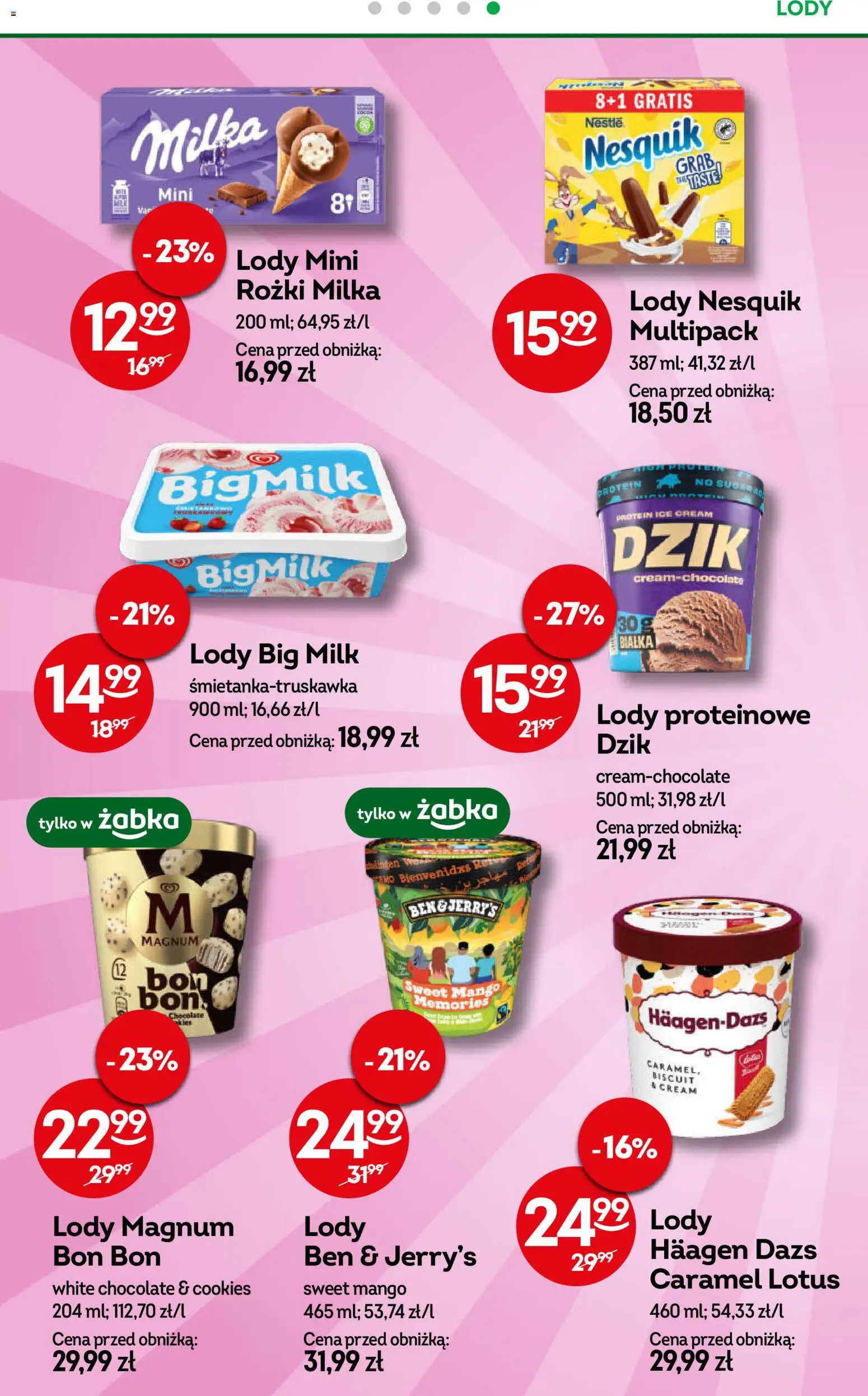 Żabka Gazetka od 11.02.2026 | Strona: 64 | Produkty: Big Milk, Lody proteinowe, Lody Magnum, Mini rożki