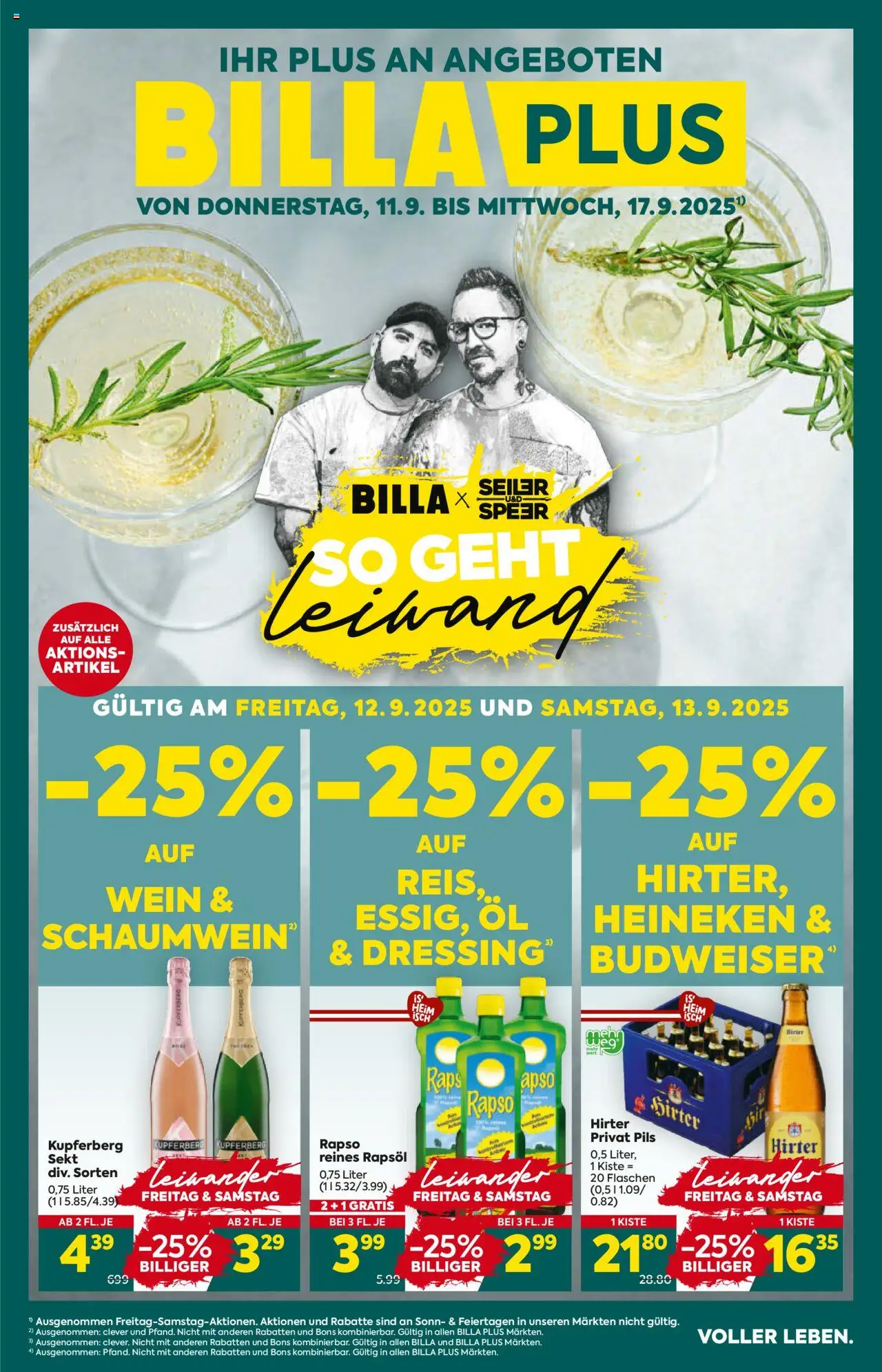 Billa Plus Flugblatt gültig ab 11.09.2025 | Seite: 1 | Produkte: Öl, Wein