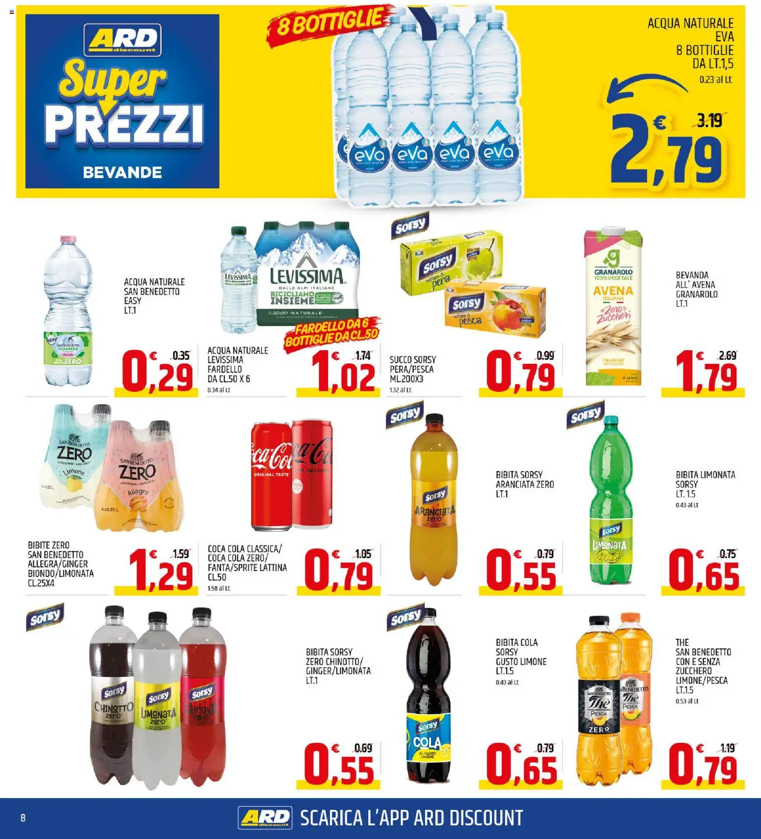 Volantino ARD Discount del 13.11.2025 | Pagina: 8 | Prodotti: Pera, Acqua naturale, Bibite, Coca Cola
