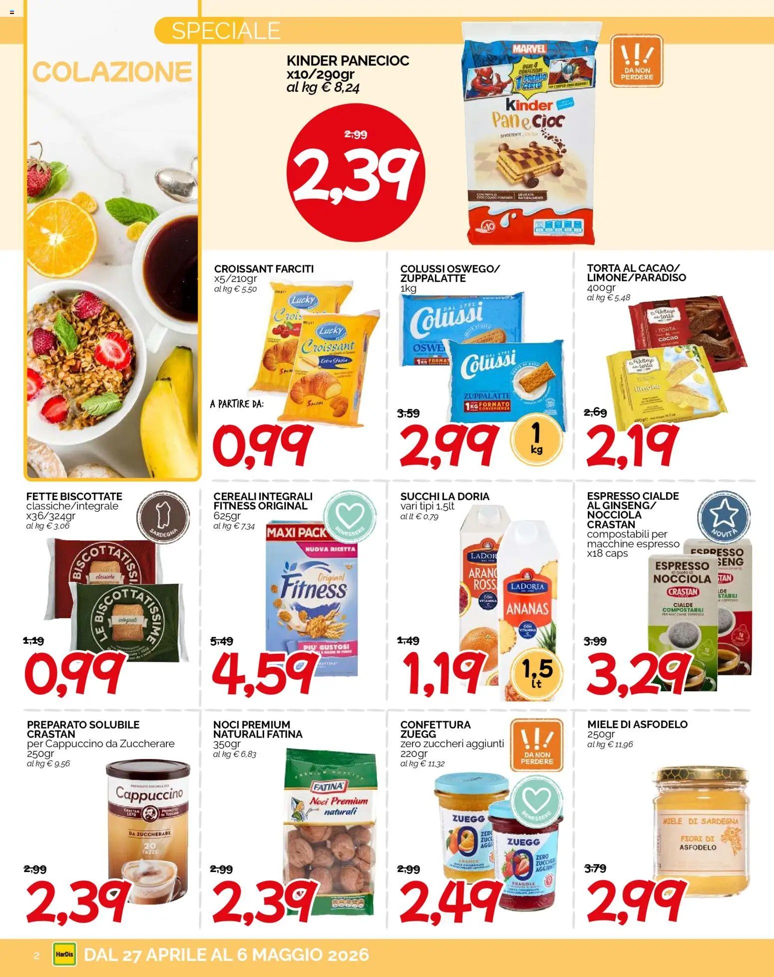Volantino HarDis del 27.04.2026 | Pagina: 2 | Prodotti: Noci, Ananas, Fette biscottate, Miele