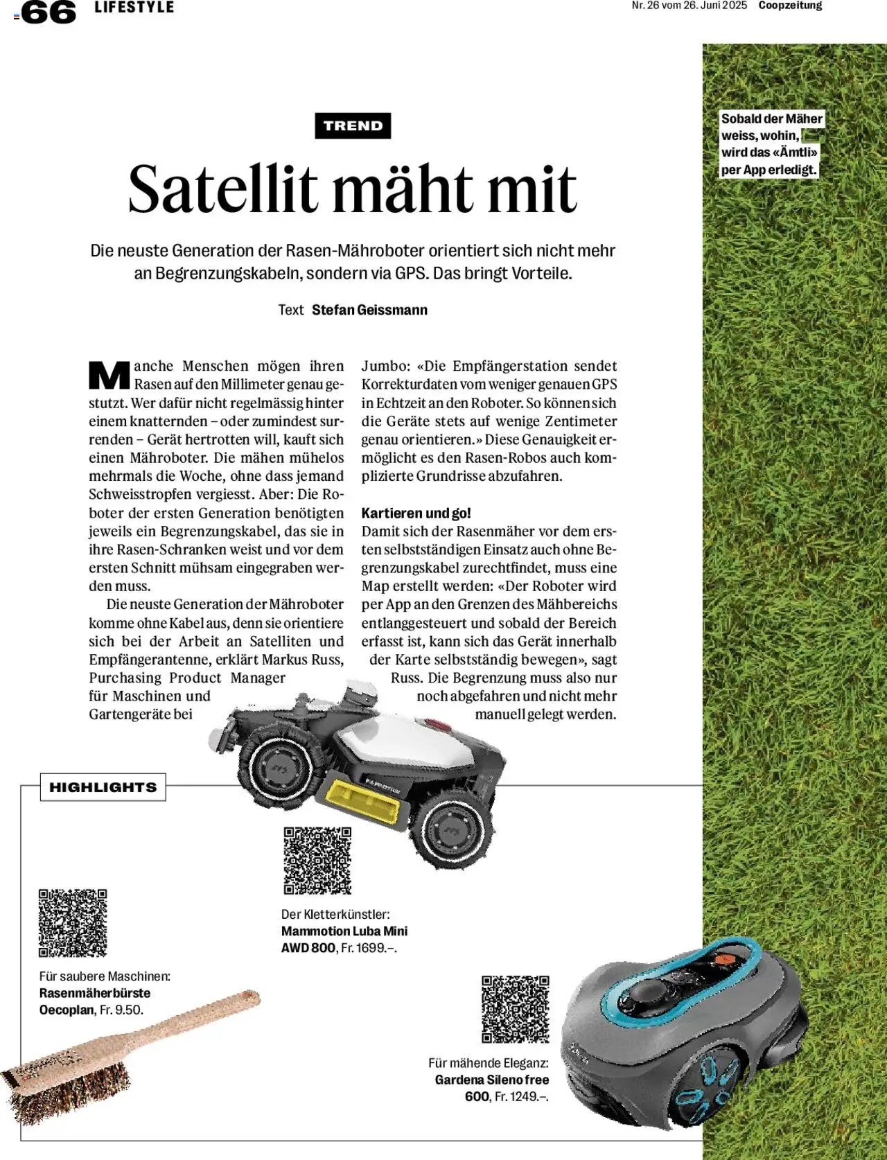 Coop Magazin ab 26.06.2025 | Seite: 66 | Produkte: Roboter, Mäher, Kabel, Rasenmäher