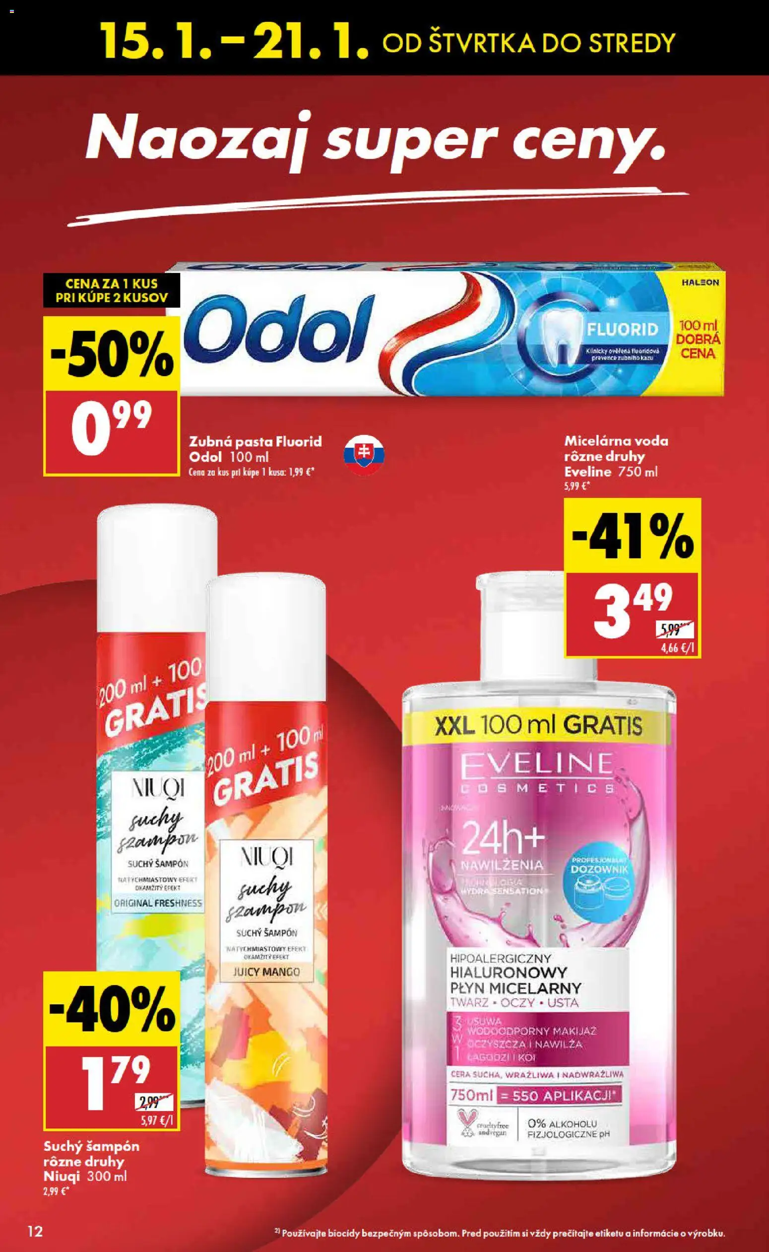 Nové Biedronka akcie – leták je platný od 15.01.2026 | Strana: 12 | Produkty: Šampón, Zubná pasta, Voda, Mango