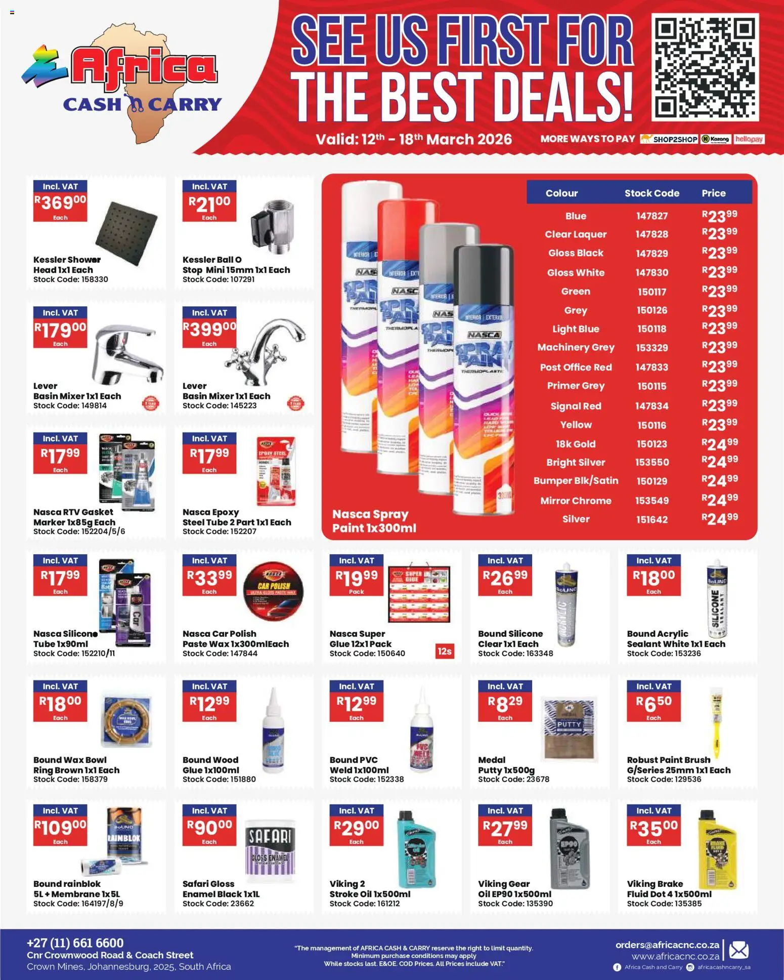 New Africa Cash & Carry catalogue – valid from 12.03.2026 | Page: 24 | Products: Paint, Shower, Oil, Basin