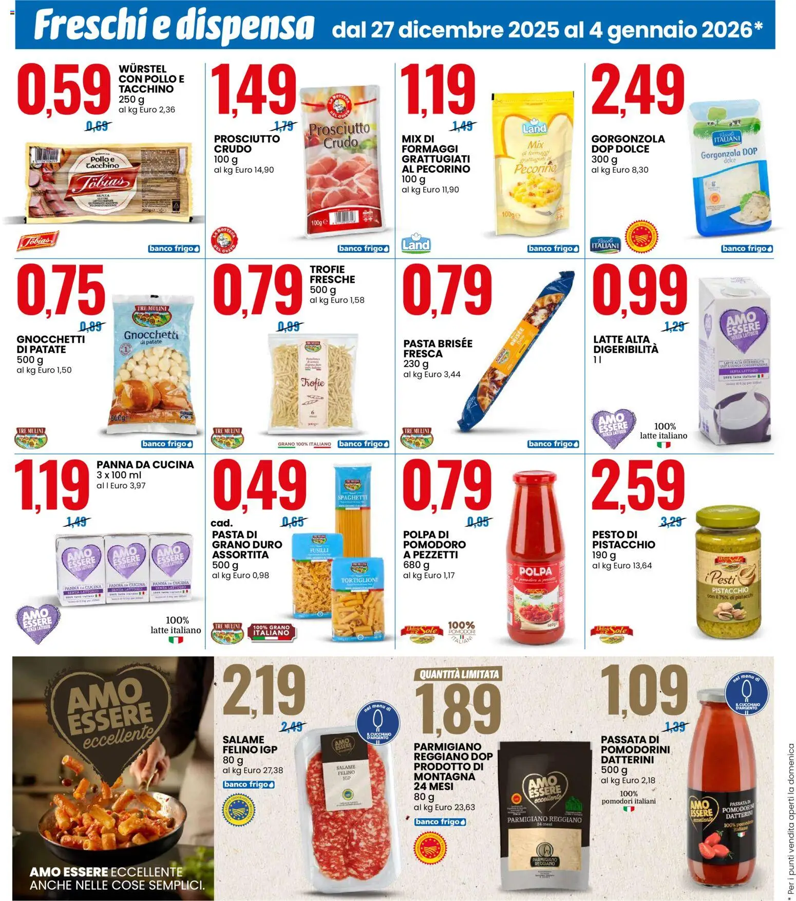 Volantino Eurospin del 27.12.2025 | Pagina: 4 | Prodotti: Latte, Prosciutto, Wurstel, Pistacchi