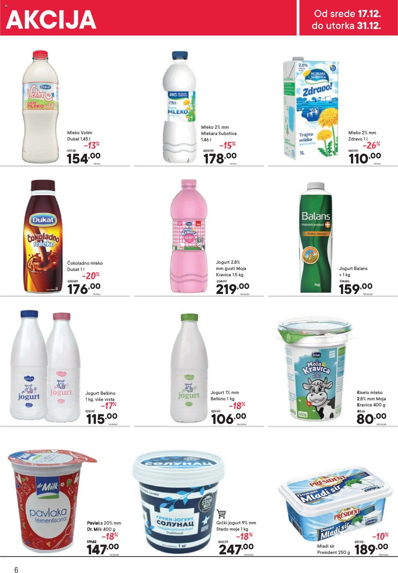 PerSu katalog - važi od 17.12.2025 | Strana: 6 | Proizvode: Čokoladno mleko, Kiselo mleko, Sveže mleko, Mladi sir