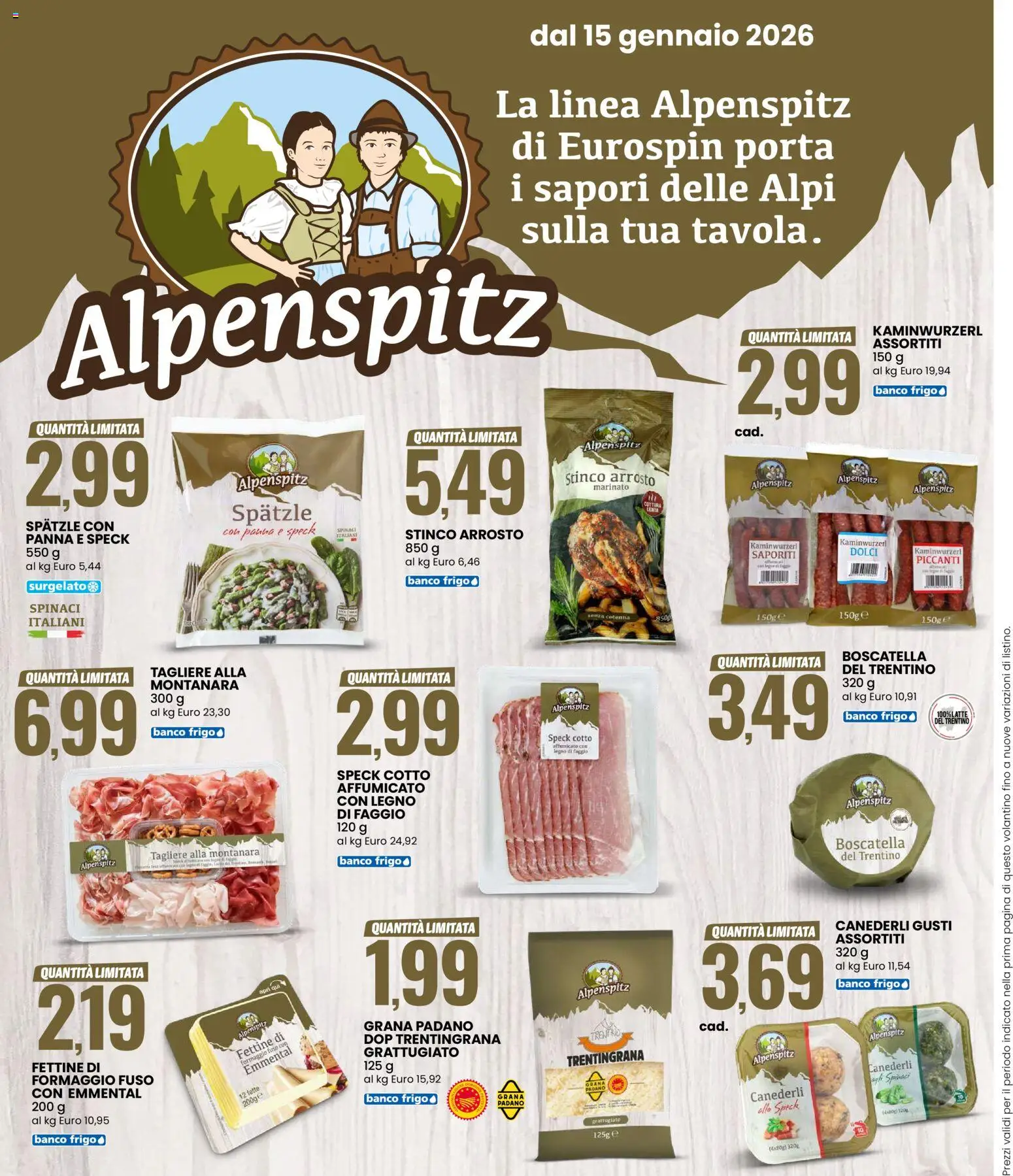 Volantino Eurospin del 15.01.2026 | Pagina: 8 | Prodotti: Arrosto, Panna, Grana Padano, Emmental