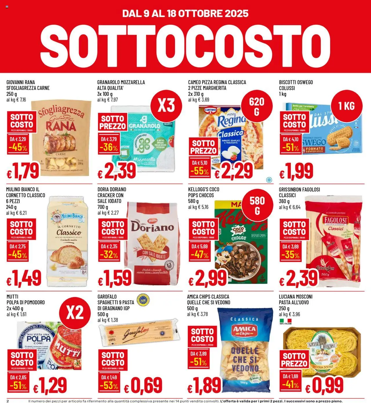 Volantino Famila del 09.10.2025 | Pagina: 2 | Prodotti: Pizza, Pomodoro, Pasta, Mutti