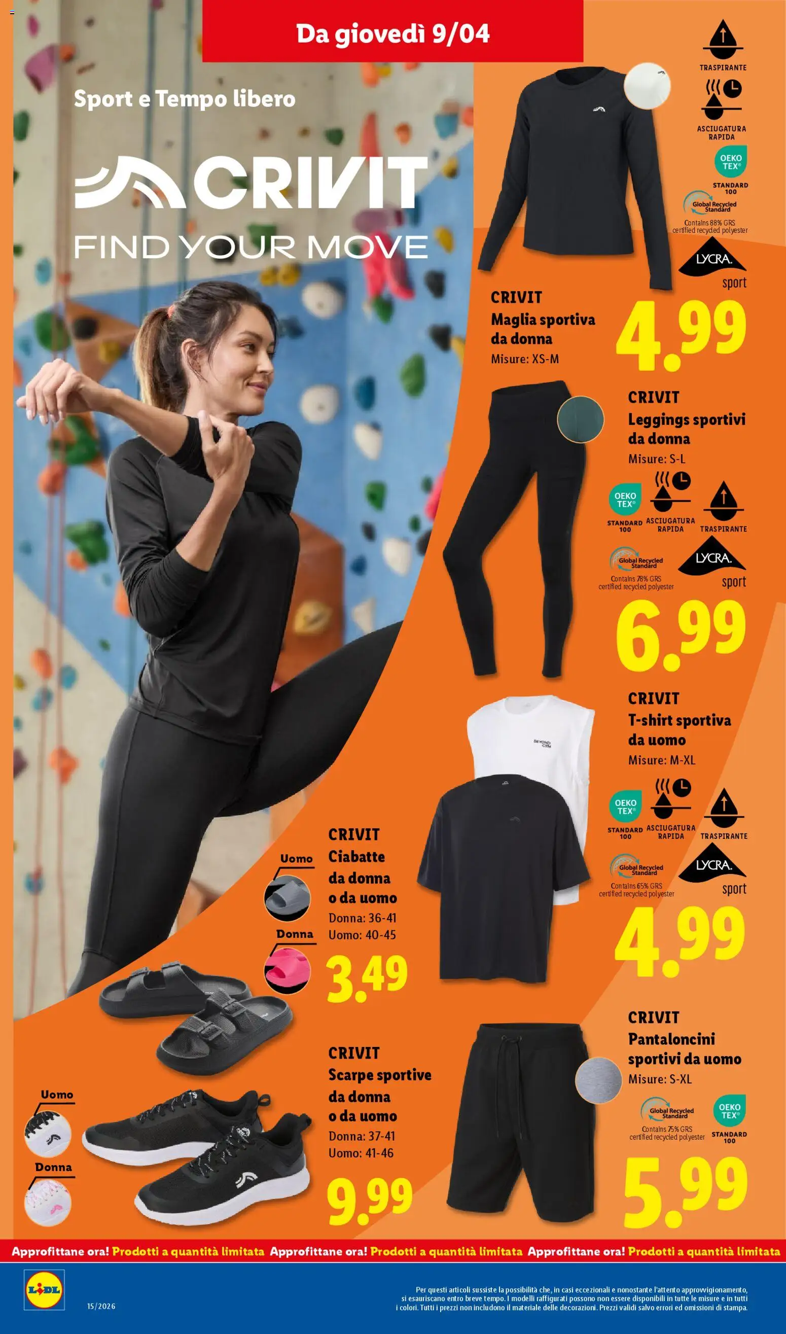 Volantino Lidl del 09.04.2026 | Pagina: 24 | Prodotti: Leggings, T-shirt, Scarpe, Scarpe sportive