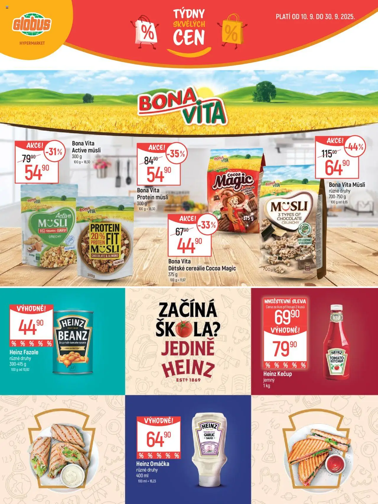 Globus leták - Praha Černý Most od 10.09.2025 | Strana: 8 | Produkty: Cereálie, Kečup, Heinz fazole, Protein
