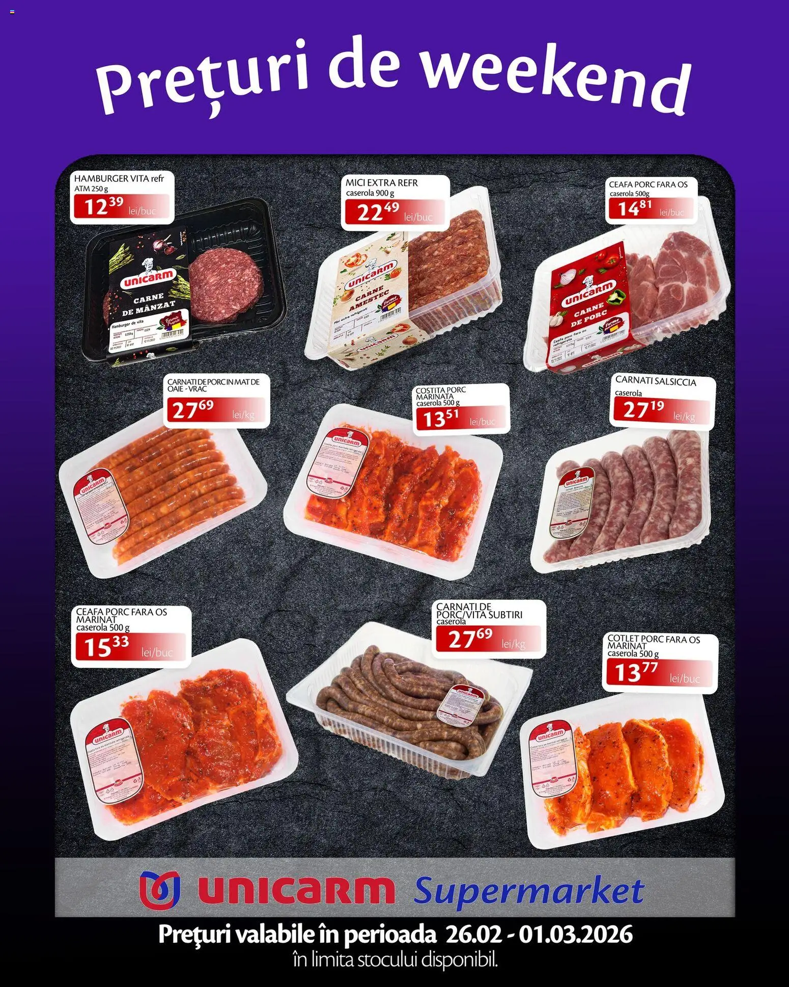Noul catalog Unicarm – valabil de la 26.02.2026 | Pagină: 2 | Produse: Lait de coco, Mici, Carne De Porc, Cârnați