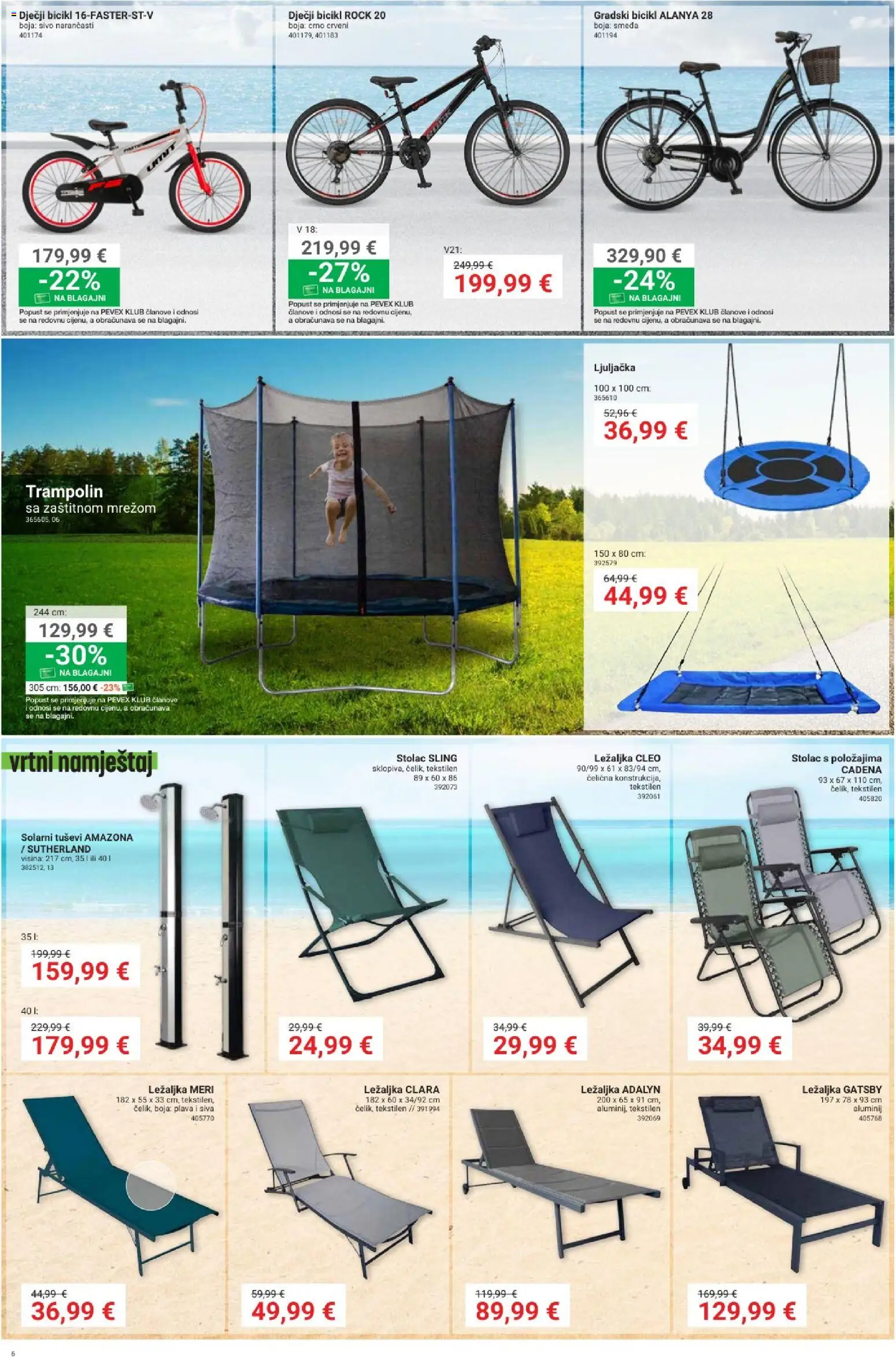 Pevex katalog | vrijedi od 16.04.2026 | Stranica: 6 | Proizvodi: Trampolin, Ležaljka, Vrtni namještaj, Ljuljačka