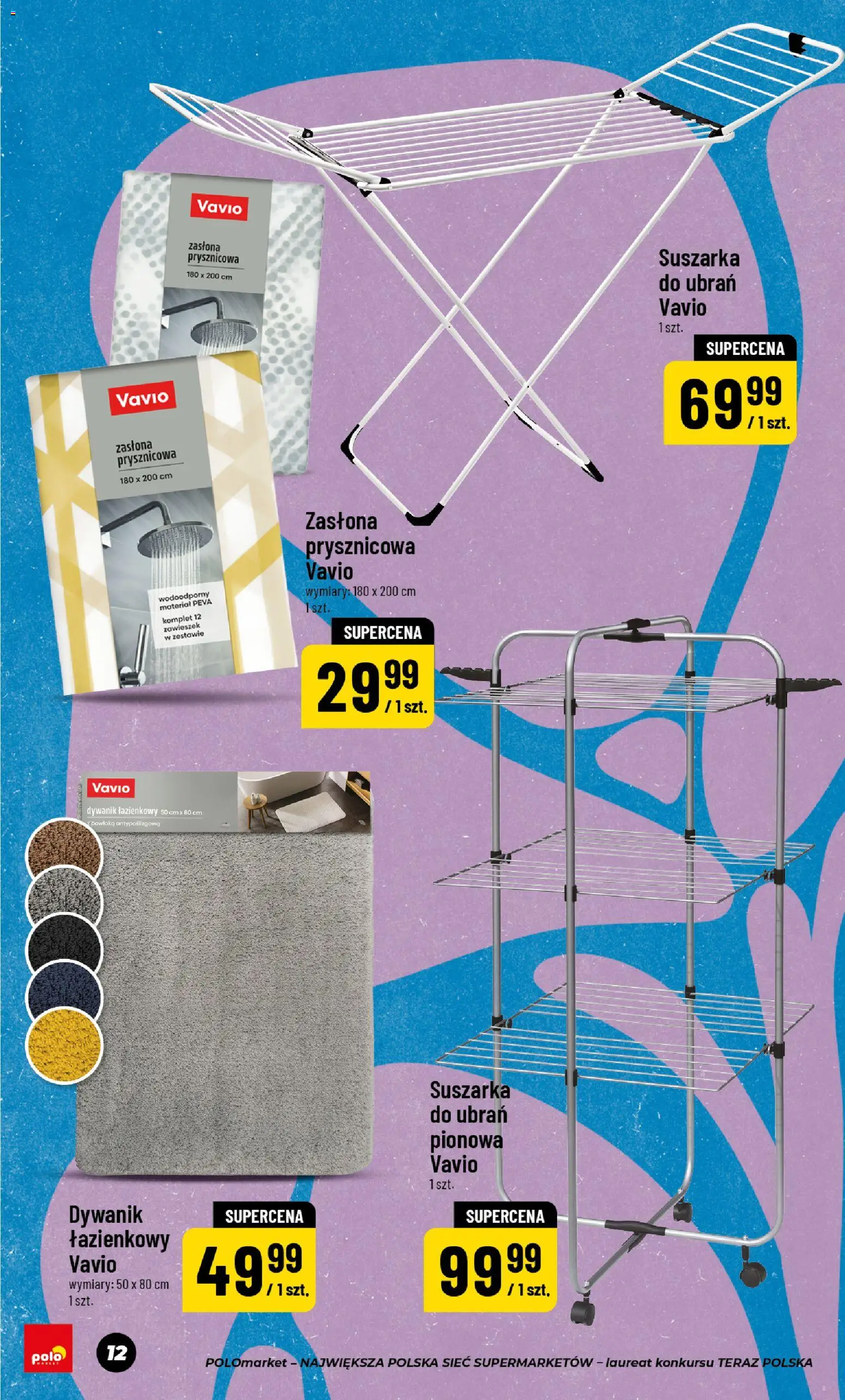 POLOmarket Gazetka - Sezon na wiosenne porządki od 27.02.2026 | Strona: 12 | Produkty: Dywanik łazienkowy, Suszarka