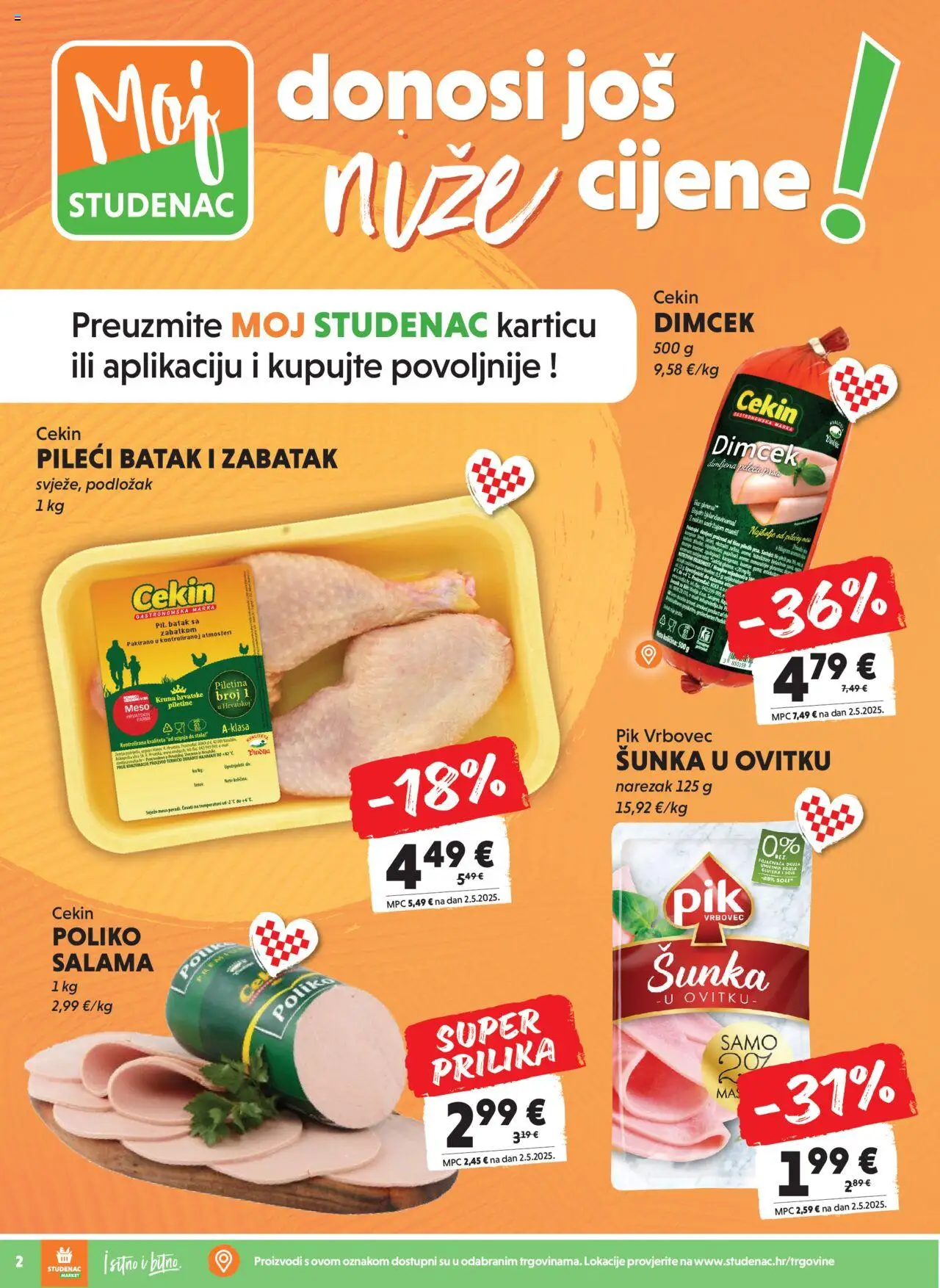 Studenac katalog | vrijedi od 15.10.2025 | Stranica: 2 | Proizvodi: Meso, Salama, Šunka, Piletina