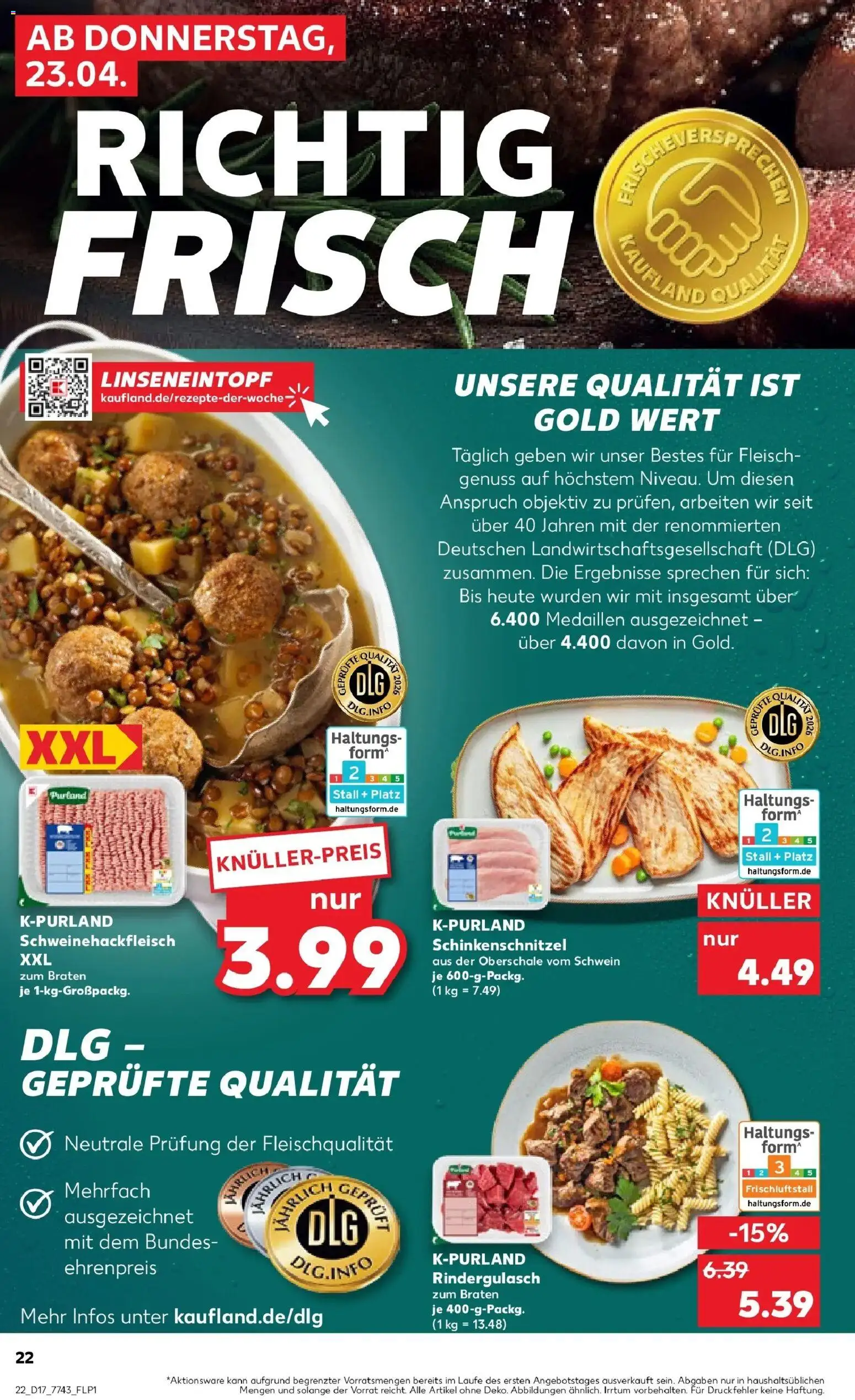 Kaufland Prospekt Bad Kreuznach	 – gültig ab 23.04.2026 | Seite: 22 | Produkte: Rindergulasch, Fleisch, Objektiv
