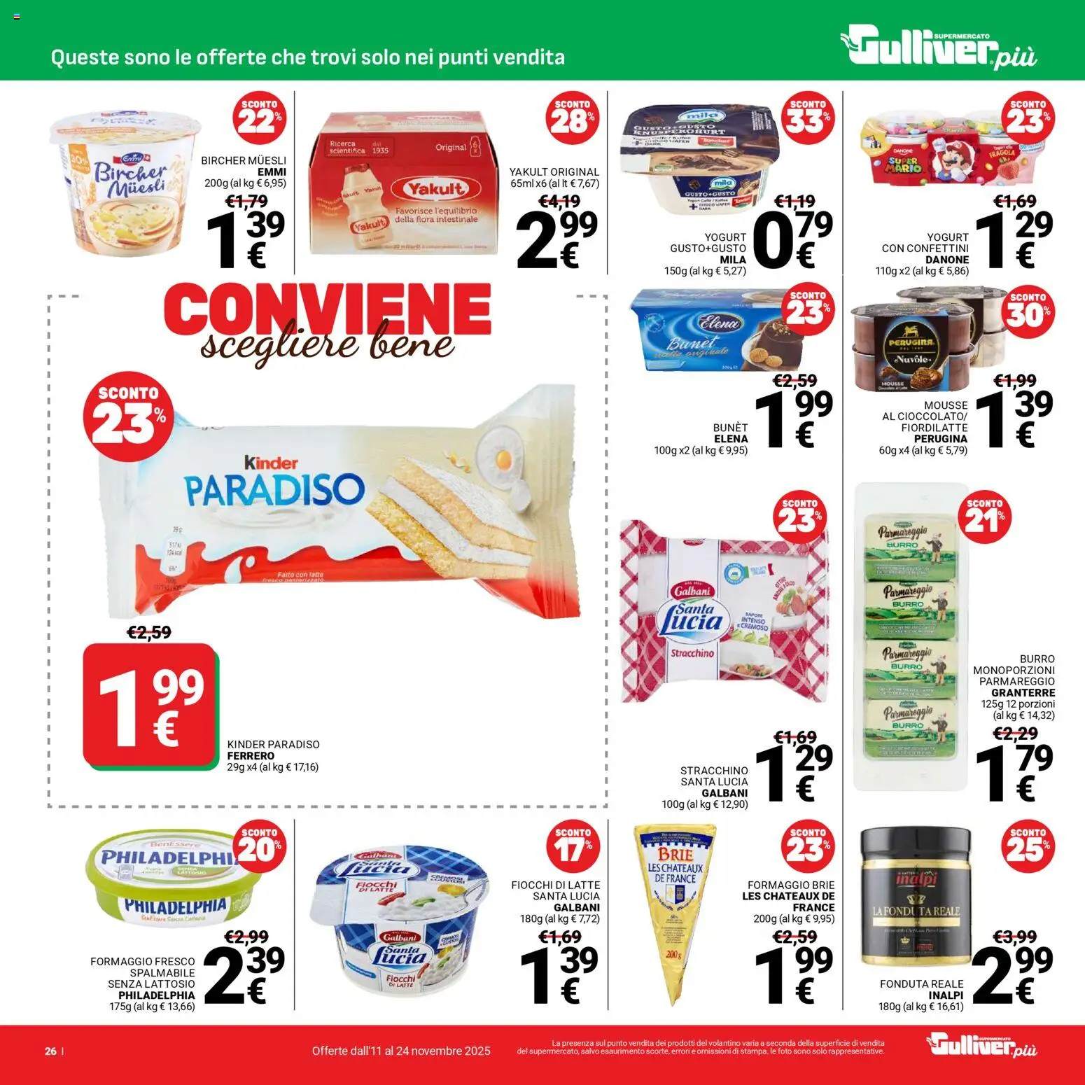 Volantino Gulliver del 11.11.2025 | Pagina: 26 | Prodotti: Yogurt, Fiocchi di latte, Burro, Stracchino