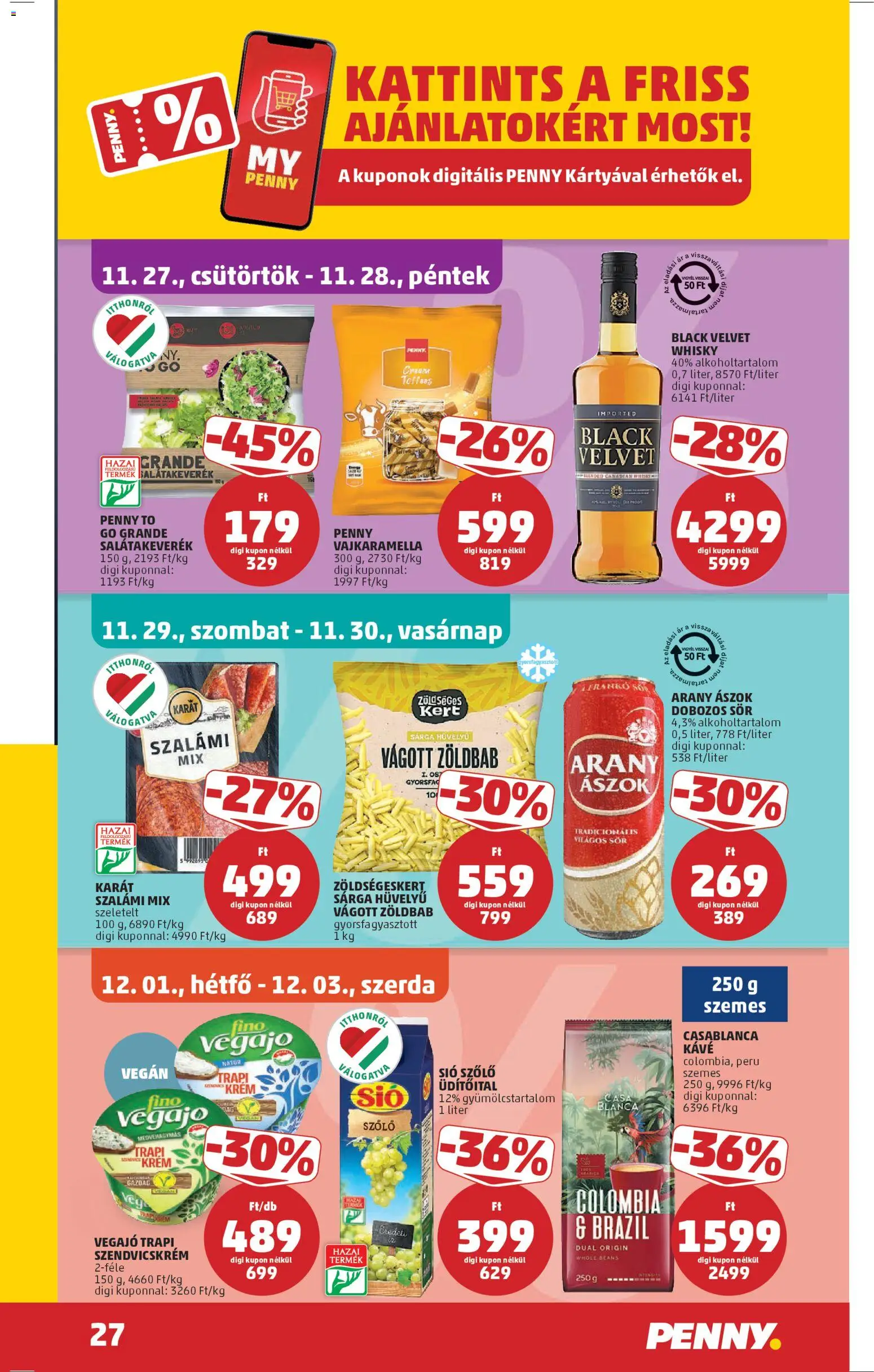 PENNY akciós ujság - amely érvényes a következő dátumtól: 27.11.2025 | Oldal: 31 | Termékek: Arany ászok, Kávé, Sör, Vegán