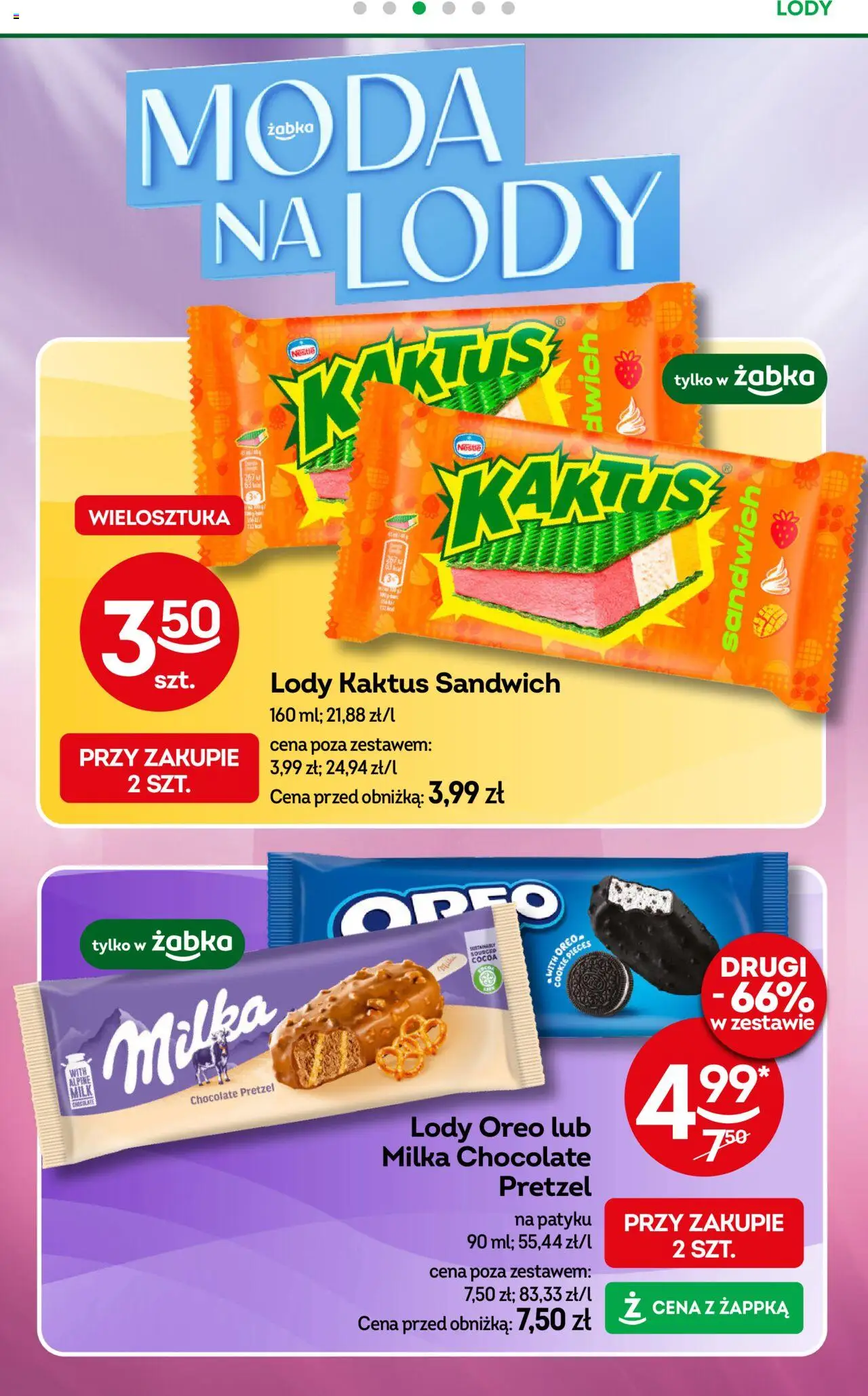 Żabka Gazetka od 13.08.2025 | Strona: 36 | Produkty: Sandwich, Milka, Lody Kaktus, Lody