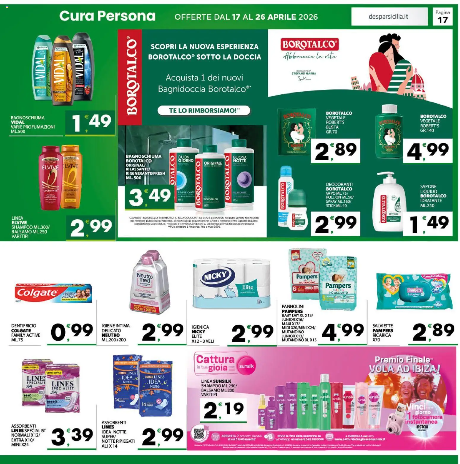 Volantino Despar del 17.04.2026 | Pagina: 17 | Prodotti: Balsamo, Dentifricio, Pampers, Fotocamera