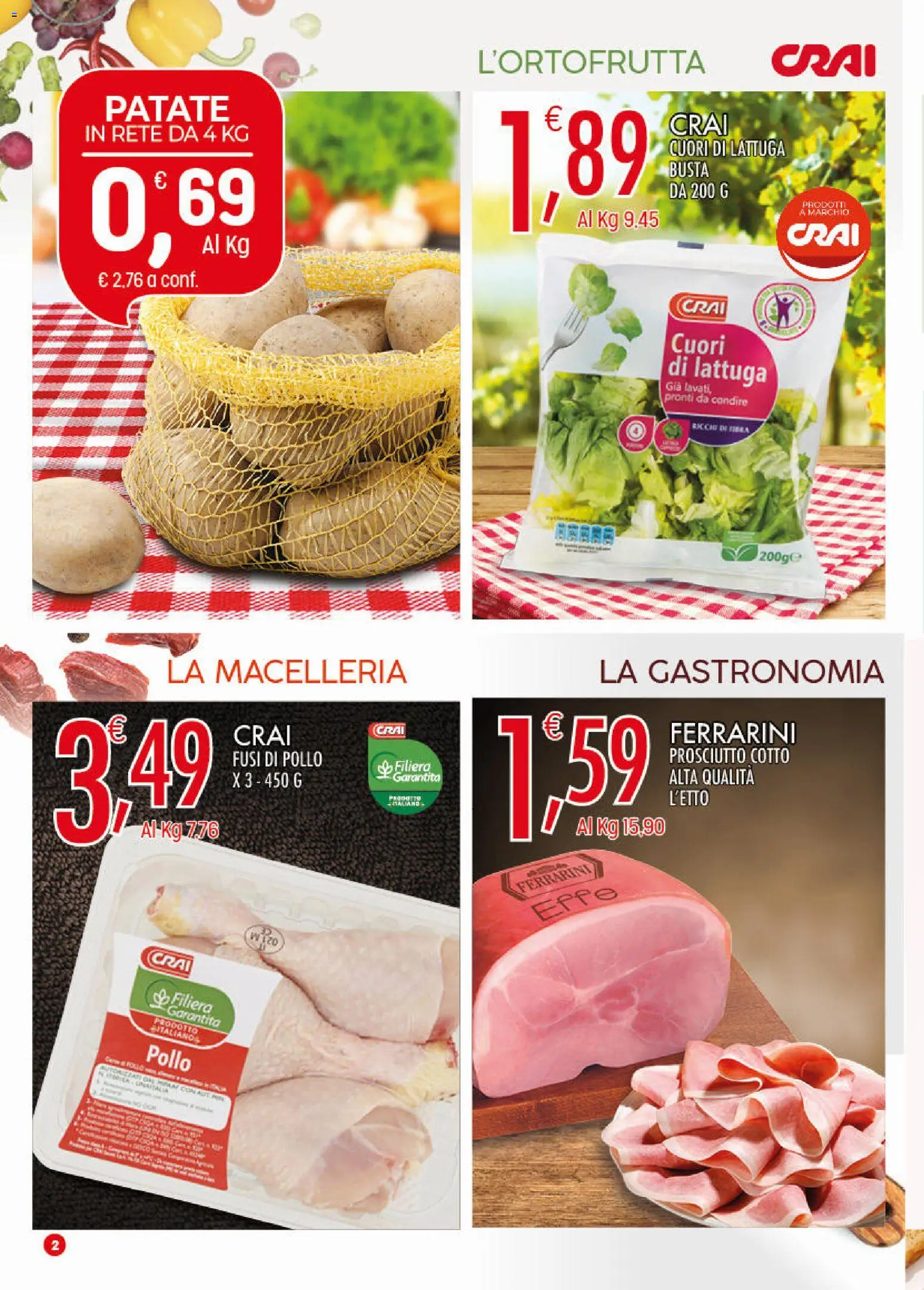 Volantino CRAI del 16.04.2026 | Pagina: 2 | Prodotti: Pollo, Patate, Prosciutto, Lattuga