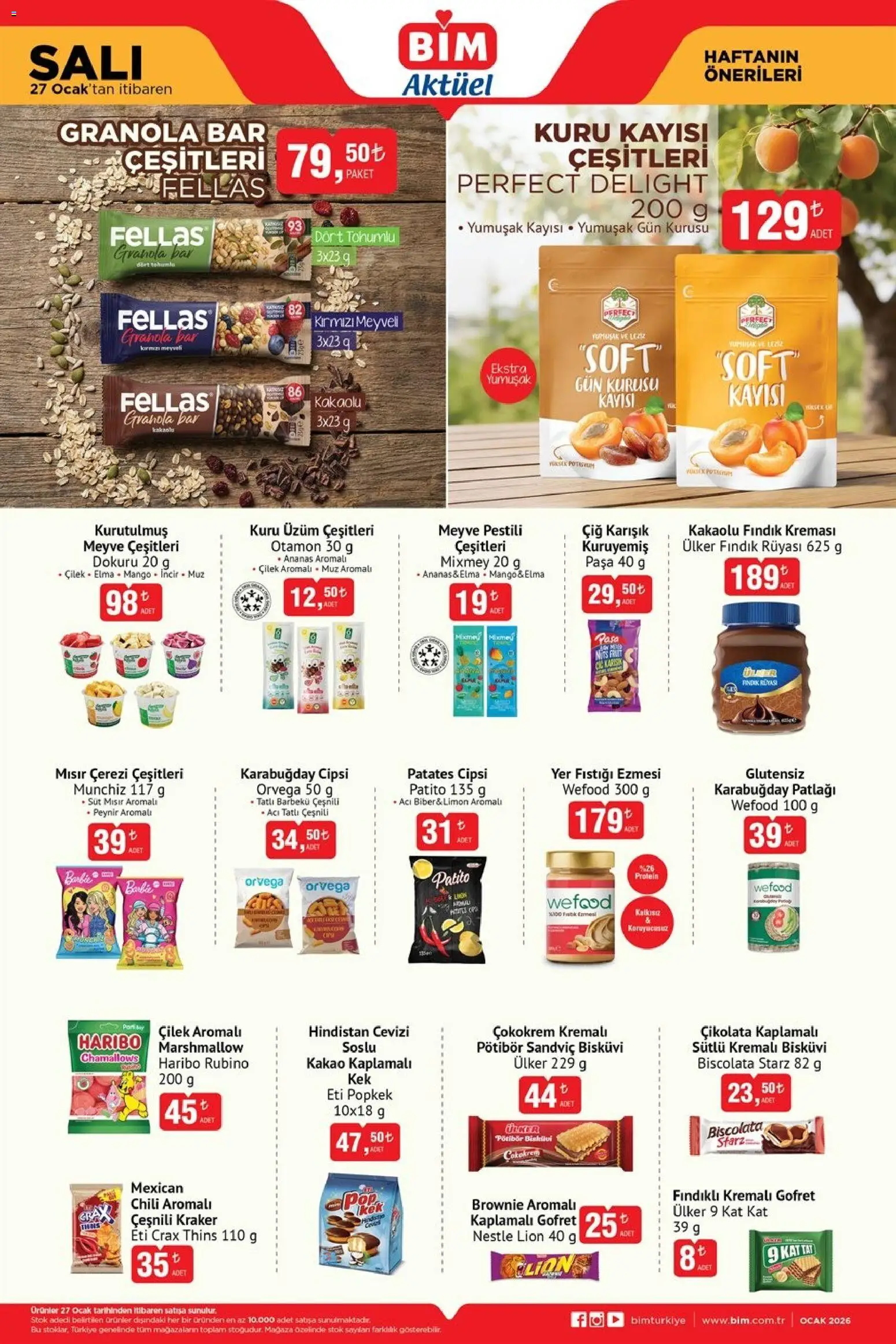 BİM Katalog - 27.01.2026 tarihinden itibaren geçerlidir | Sayfa: 1 | Ürünler: Süt, Meyve, Üzüm, Ocak