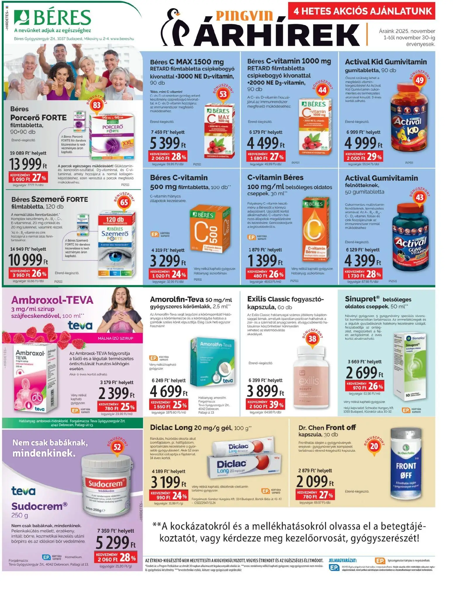 Pingvin Patika akciós ujság - amely érvényes a következő dátumtól: 01.11.2025 | Oldal: 2 | Termékek: Málna, Kollagén, Gyógyszerek, Cukor