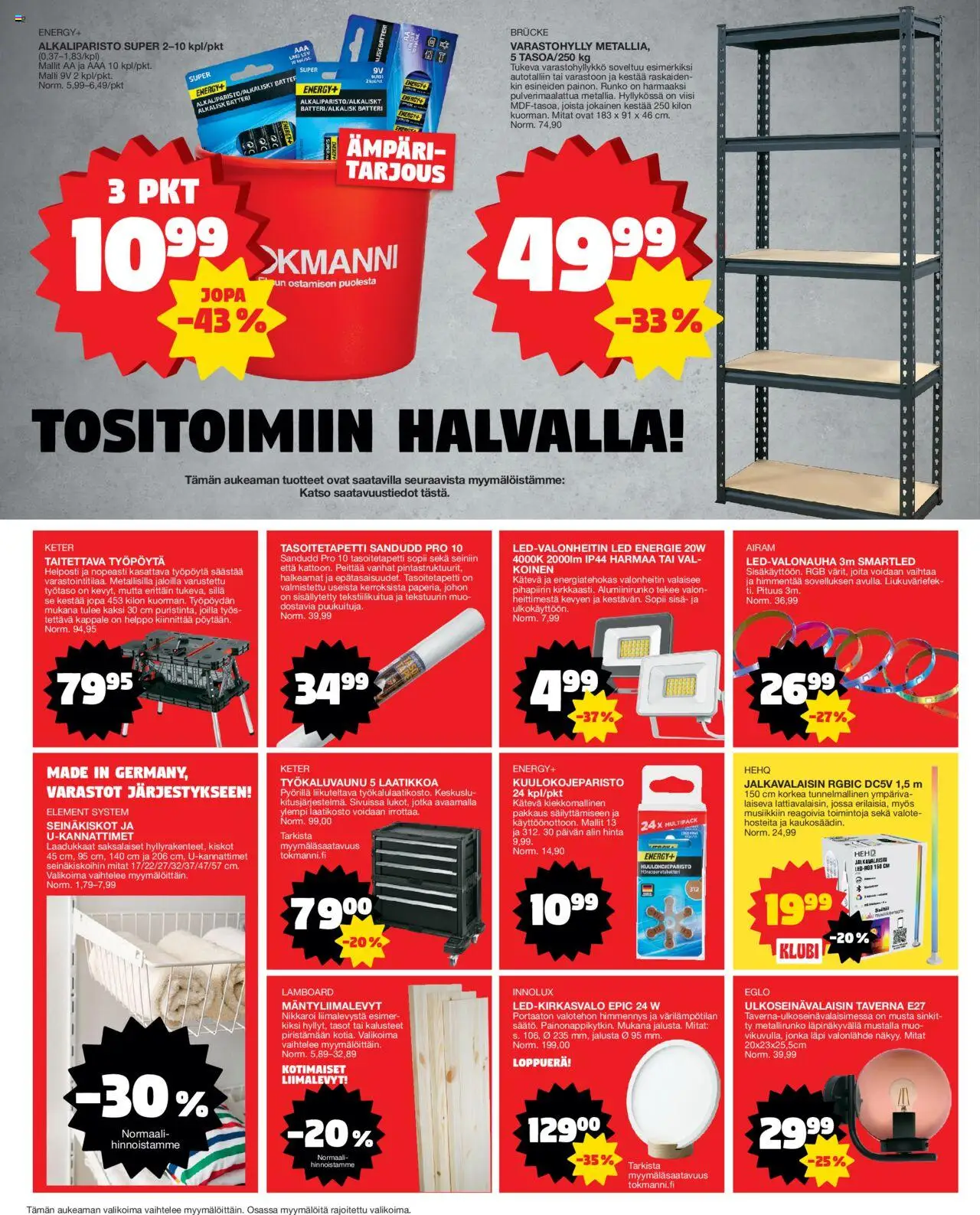 Tokmanni tarjoukset – voimassa 08.09.2025 alkaen | Sivu: 12 | Tuotteet: Valonlähde, Varastohylly, Jalusta, Ämpäri