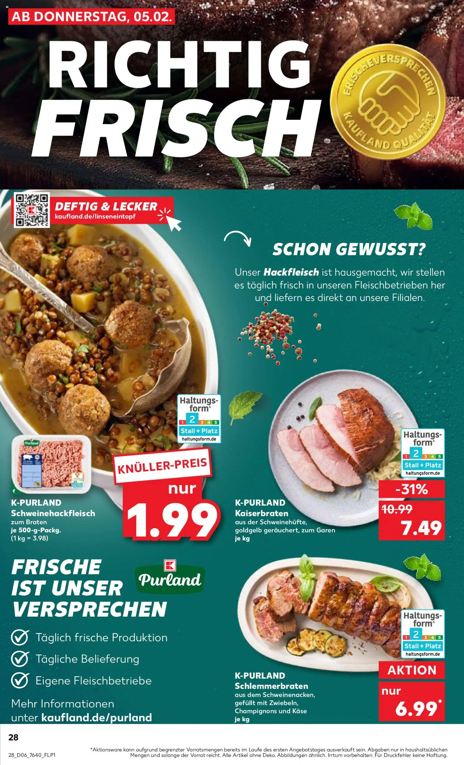 Kaufland prospekt Bremen	 – gültig ab 05.02.2026 | Seite: 28 | Produkte: Käse, Champignons, Hackfleisch