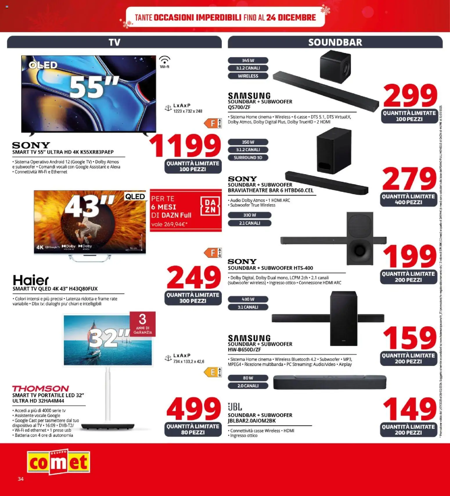 Volantino Comet del 12.12.2025 | Pagina: 34 | Prodotti: Tè, smart TV, Audio, Batteria
