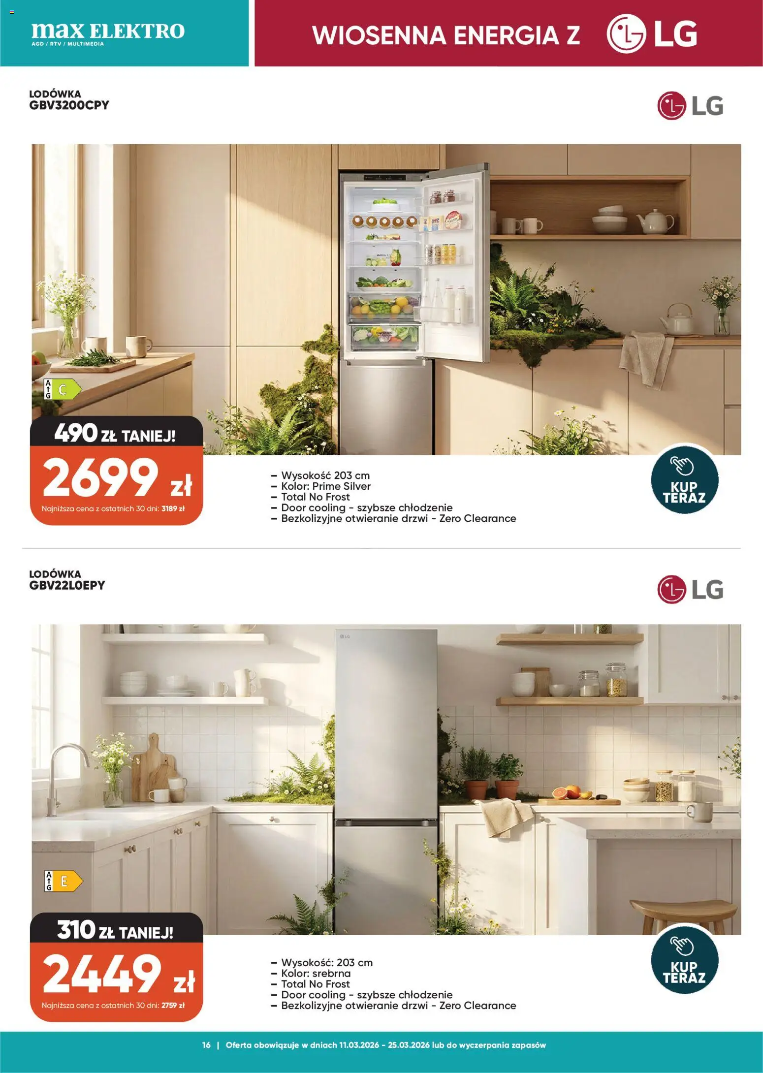 Max elektro gazetka od 11.03.2026 | Strona: 16 | Produkty: Lodówka