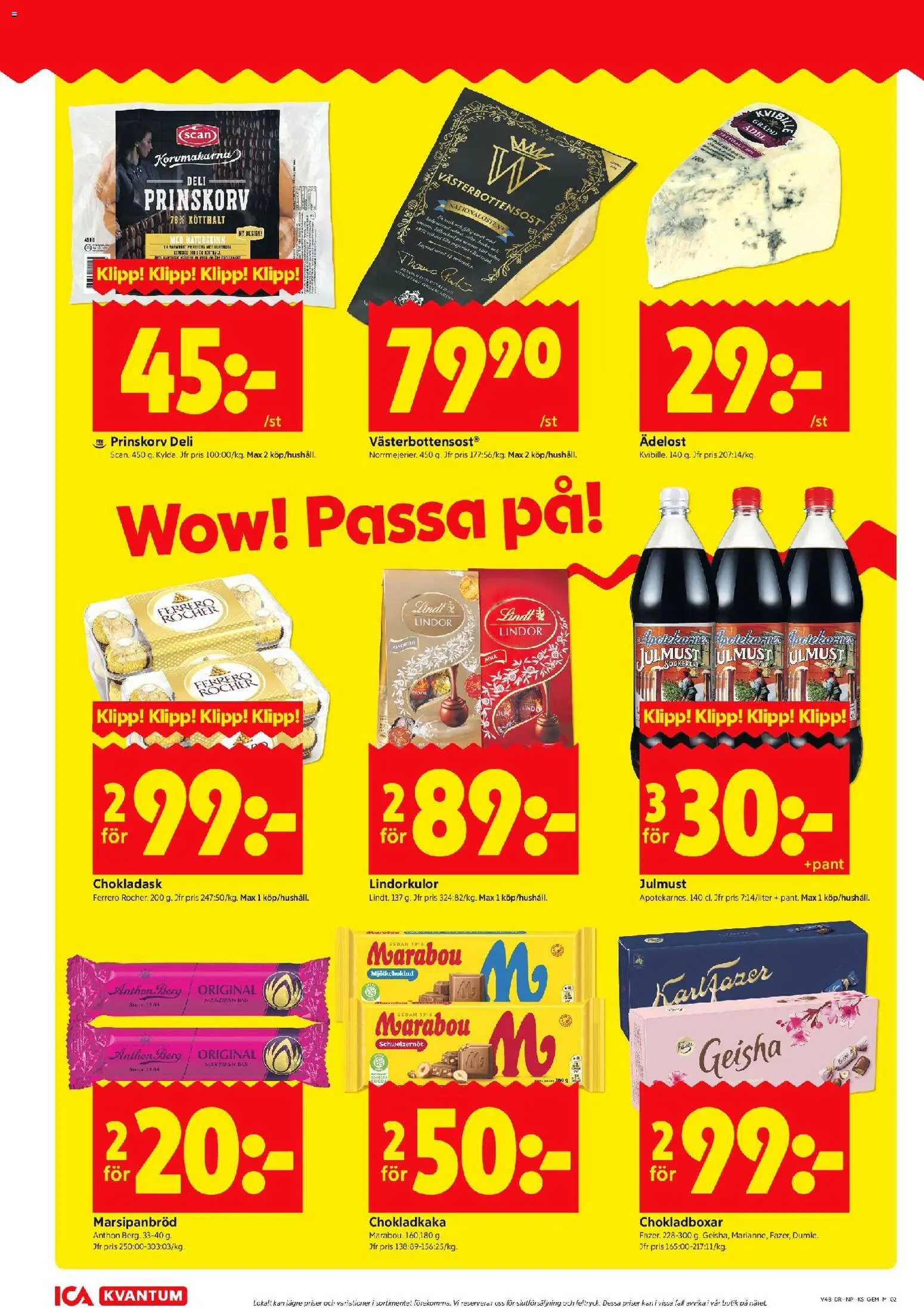 ICA Kvantum reklamblad aktuell från 24.11.2025 | Sida: 2 | Produkter: Gem, Chokladkaka, Prinskorv