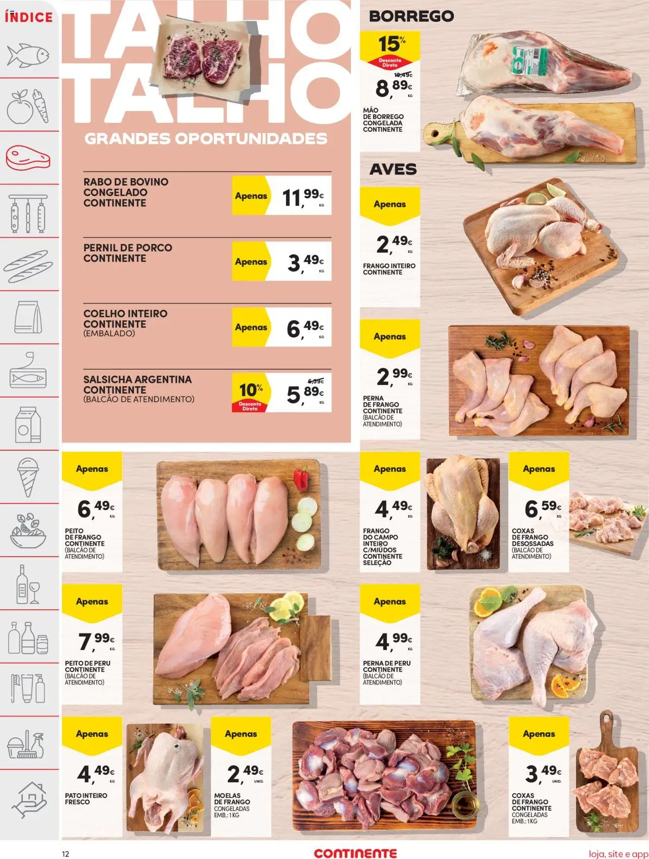 Continente folheto │ válido de 19.08.2025 | Página: 12 | Produtos: Peito de peru, Pernil, Salsicha, Coelho