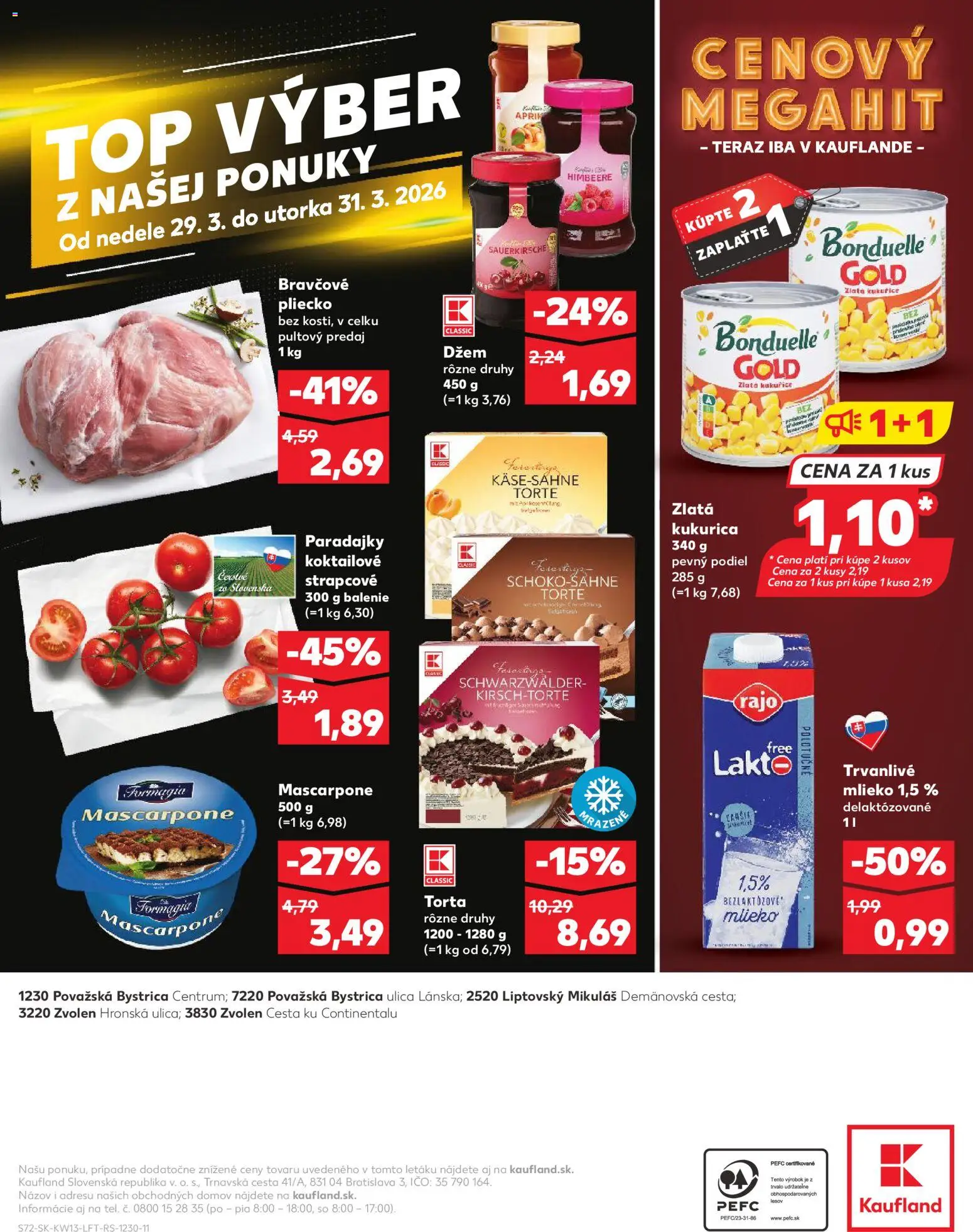 Nové Kaufland akcie – leták je platný od 26.03.2026 | Strana: 72 | Produkty: Paradajky, Torta, Mascarpone, Kukurica