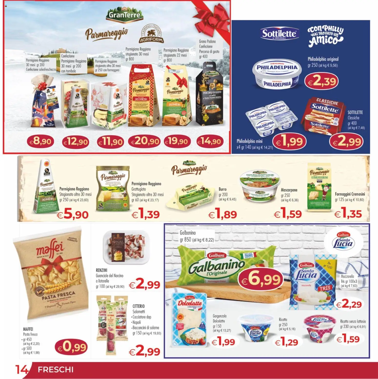 Volantino MerSi Supermercati del 13.12.2025 | Pagina: 14 | Prodotti: Salame, Mozzarella, Burro, Parmigiano