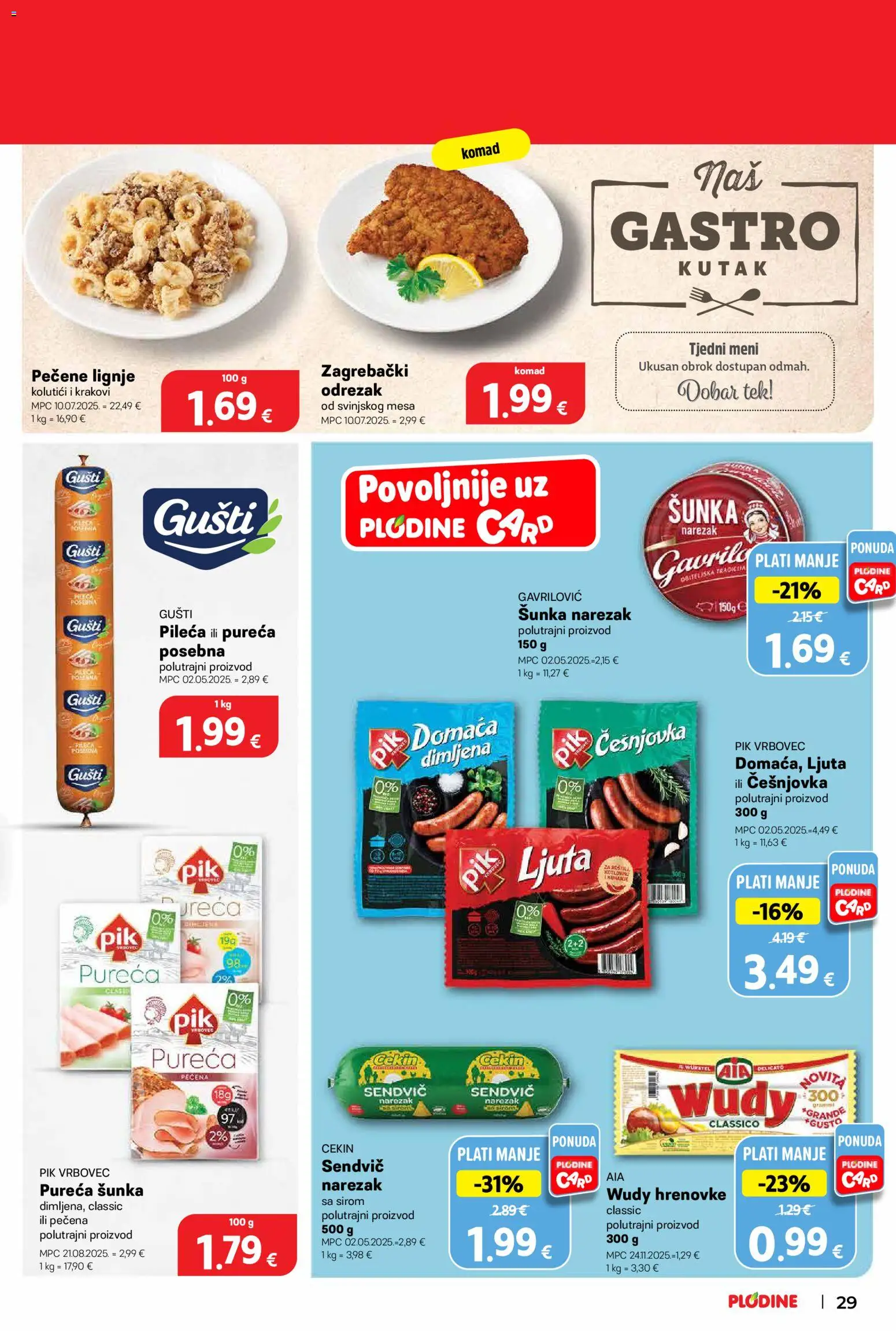 Plodine katalog | vrijedi od 01.04.2026 | Stranica: 37 | Proizvodi: Šunka, Hrenovke, Narezak, Lignje