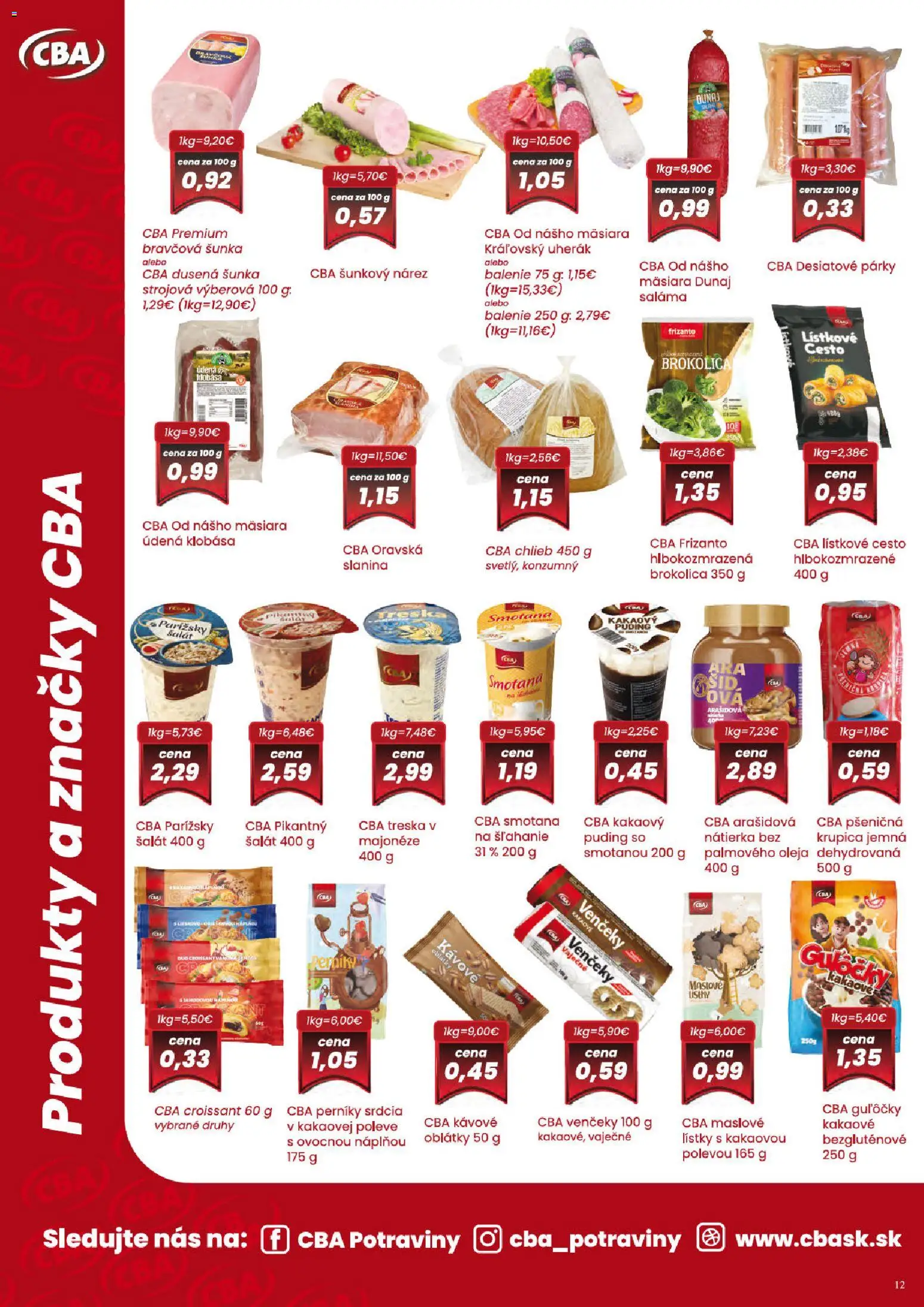 Nové CBA Verex akcie – leták je platný od 06.11.2025 | Strana: 12 | Produkty: Chlieb, Saláma, Croissant, Párky