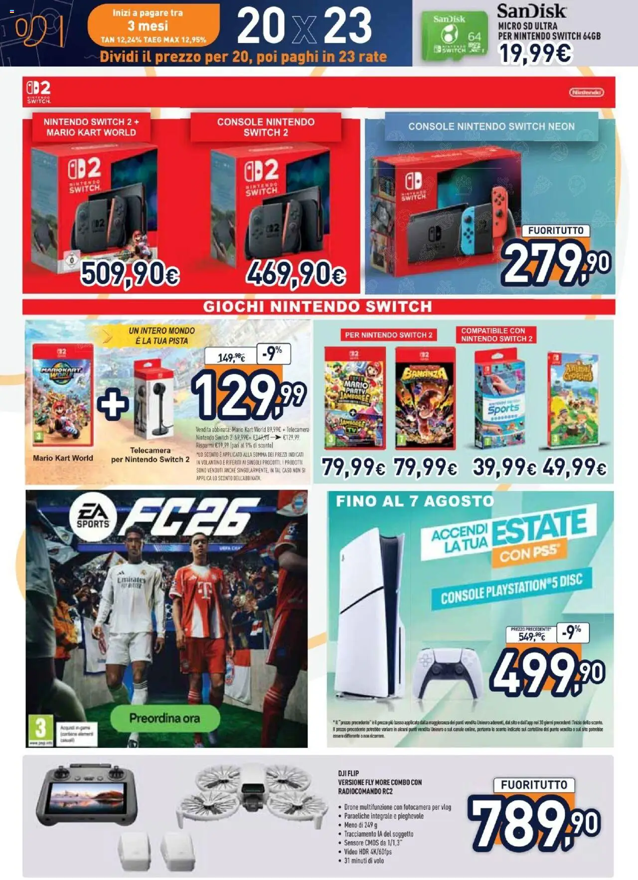 Volantino Unieuro del 01.08.2025 | Pagina: 14 | Prodotti: Drone, Video, Fotocamera