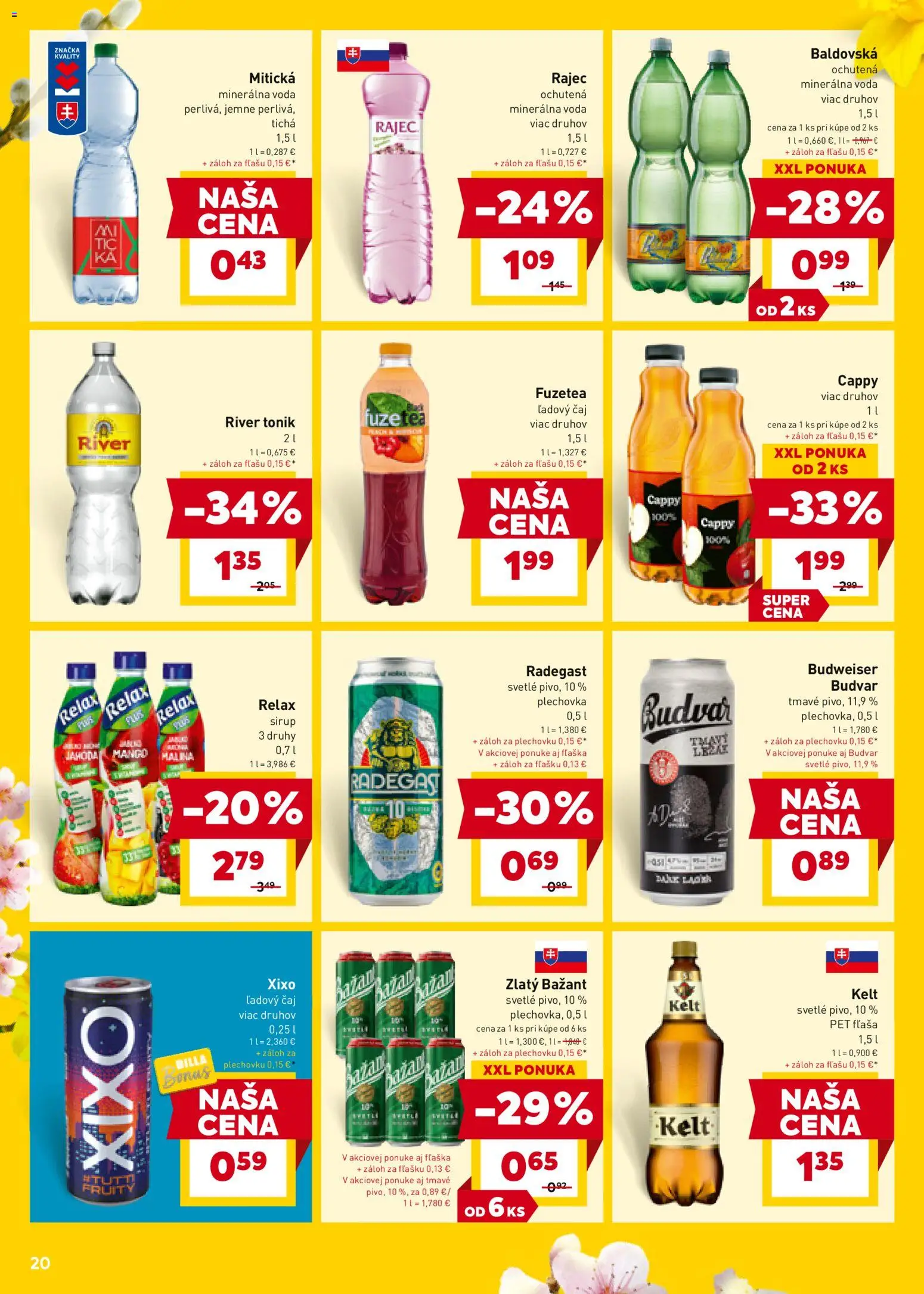 Nové Billa akcie – leták je platný od 18.03.2026 | Strana: 20 | Produkty: Čaj, Budvar, Minerálna voda, Baldovská