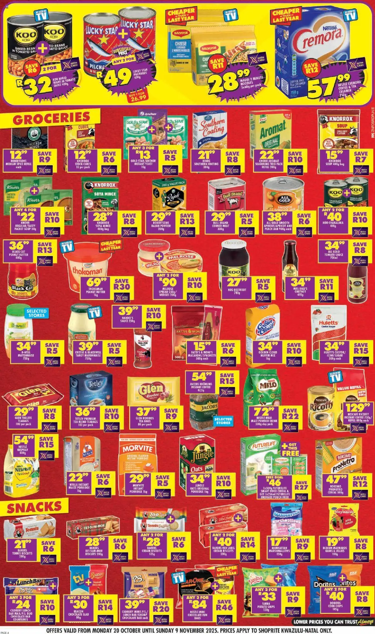 New Shoprite catalogue – valid from 20.10.2025 | Page: 4 | Products: Bag, Chocolate, Mayonnaise, Sugar