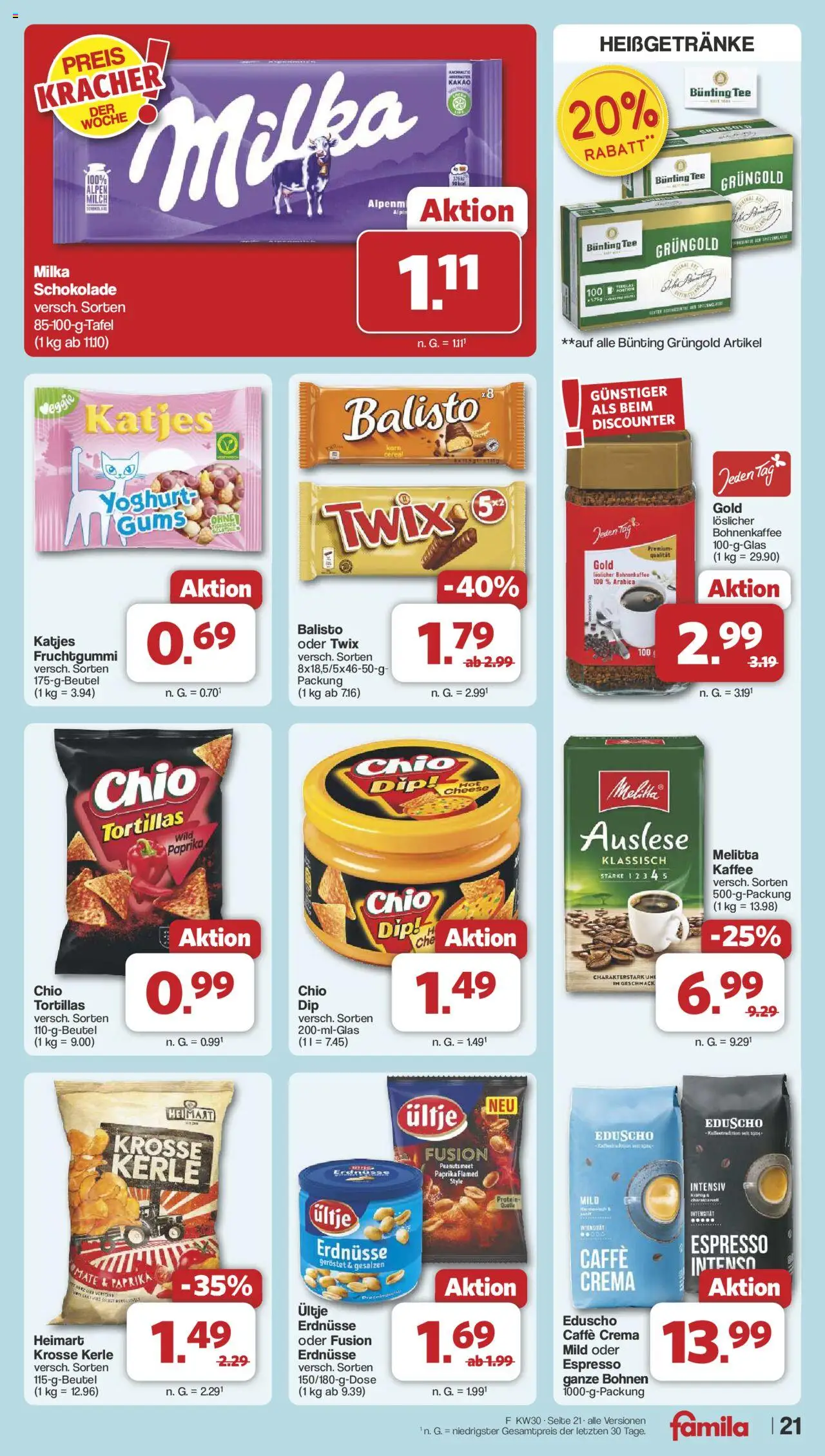 Famila Nordwest Prospekt 	 - gültig ab dem 21.07.2025 | Seite: 24 | Produkte: Erdnüsse, Kaffee, Twix, Tee