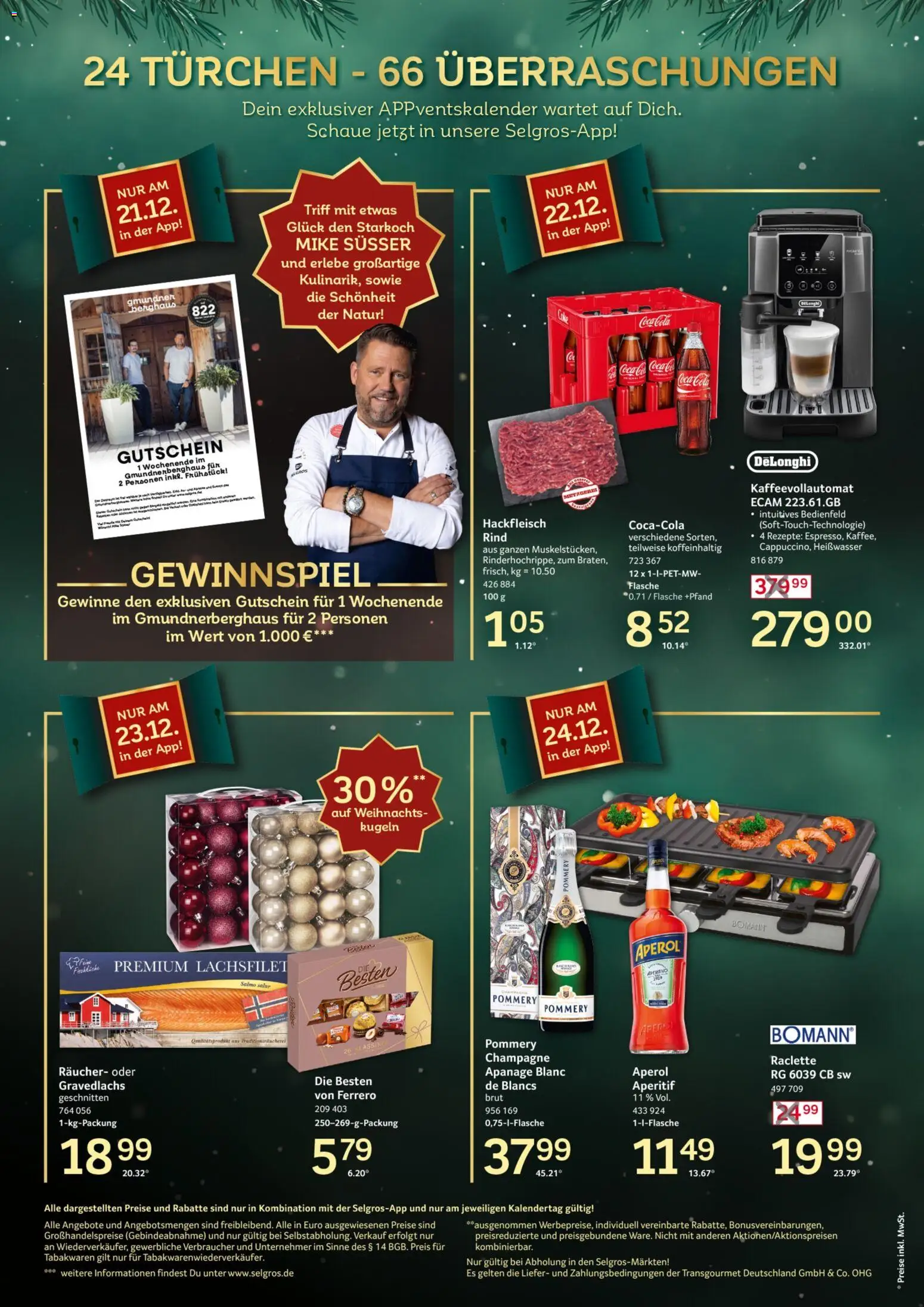 Selgros Appventskalender – gültig ab 11.12.2025 | Seite: 4 | Produkte: Aperol, Kaffeevollautomat, Raclette, Hackfleisch