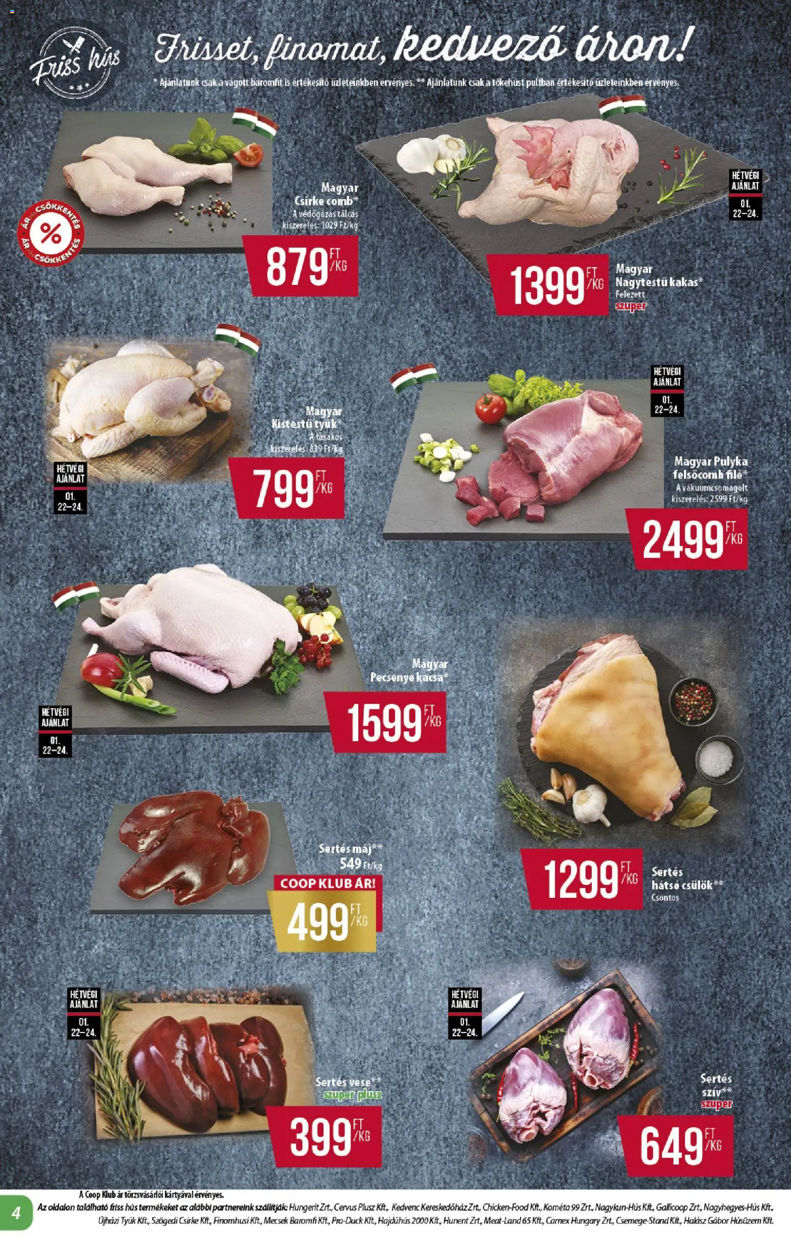 COOP akciós ujság - amely érvényes a következő dátumtól: 22.01.2026 | Oldal: 4 | Termékek: Hús, Kacsa