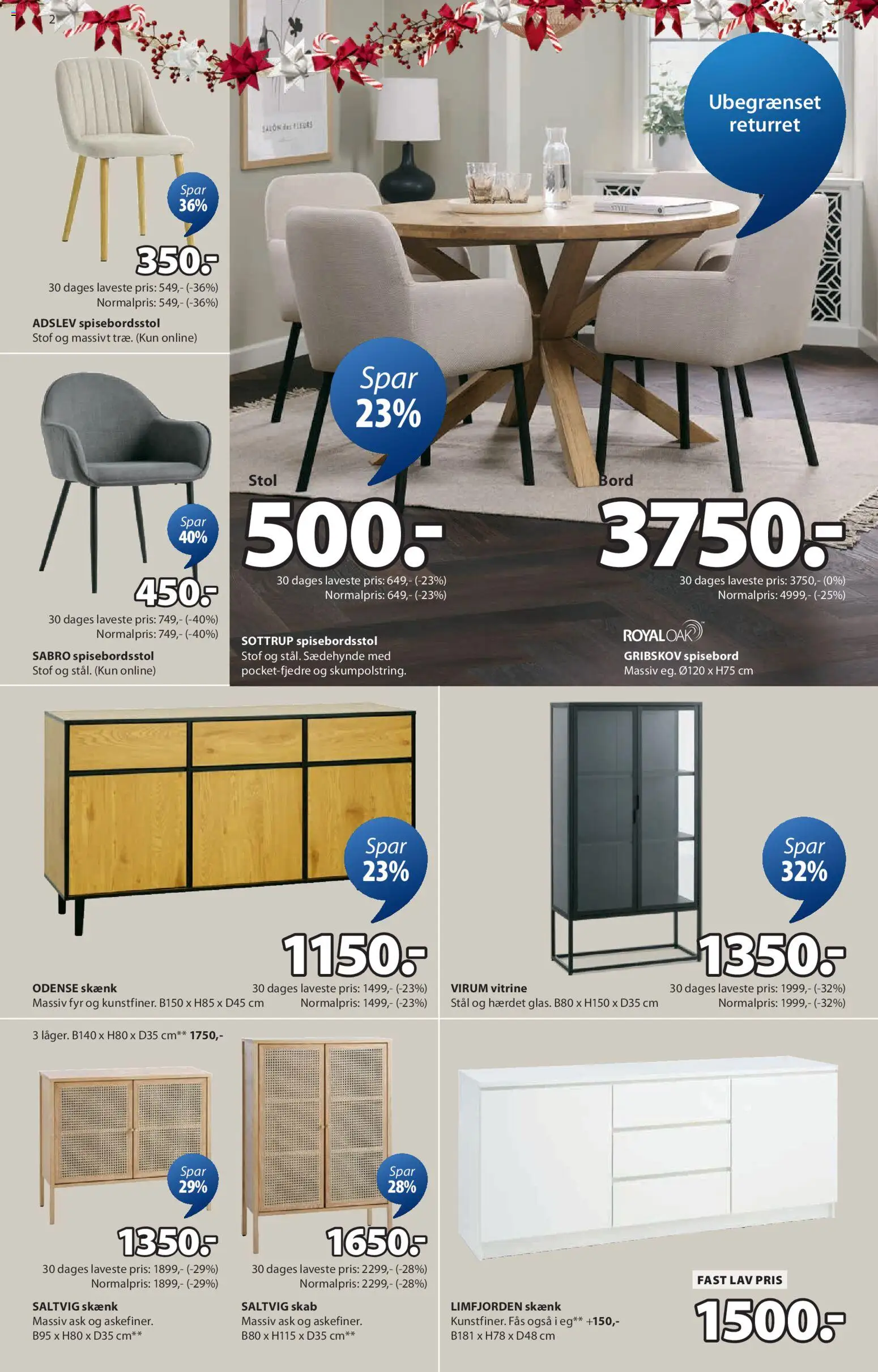 JYSK tilbudsavis – gyldig fra 17.12.2025 | Side: 2 | Produkter: Skab, Skænk, Stof, Vitrine